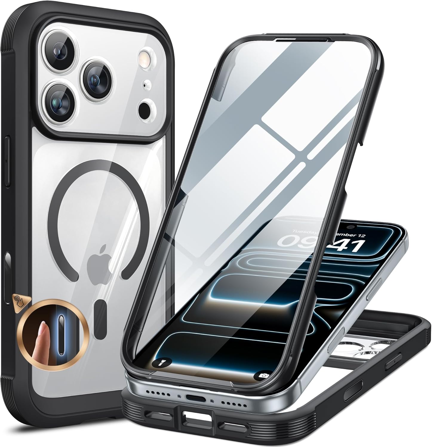 Miracase for iPhone 16 Case 6.1'', Full-Body Bumper Phone case with Built-in Full Glass Screen &Camera Control,No Gap,Compatible with MagSafe,Drop Proof 16 Cover,Black