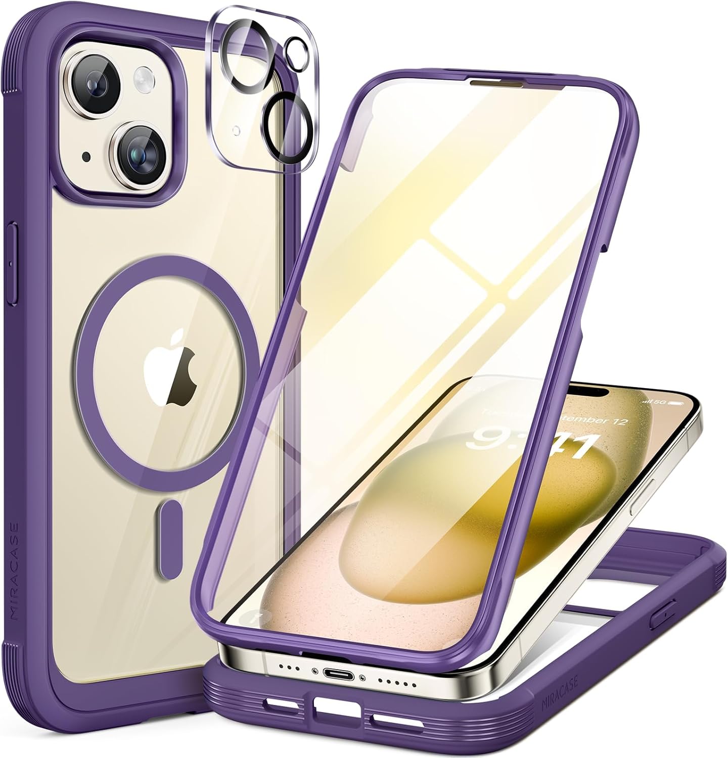 Miracase for iPhone 16 Case 6.1'', Full-Body Bumper Phone case with Built-in Full Glass Screen &Camera Control,No Gap,Compatible with MagSafe,Drop Proof 16 Cover,Black