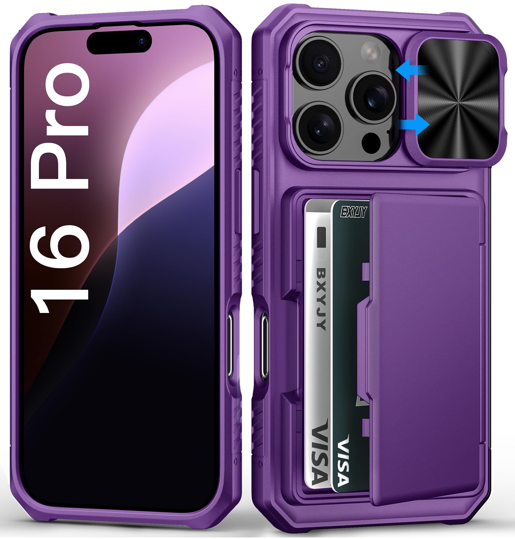 BXYJY for iPhone 15, iPhone 14, iPhone 13 Wallet Case with Card Holder(4-5 Cards), Slide Camera Cover, Military Drop & RFID Protection, Heavy Duty Women Men Phone Case for iPhone 15/14/13, Black
