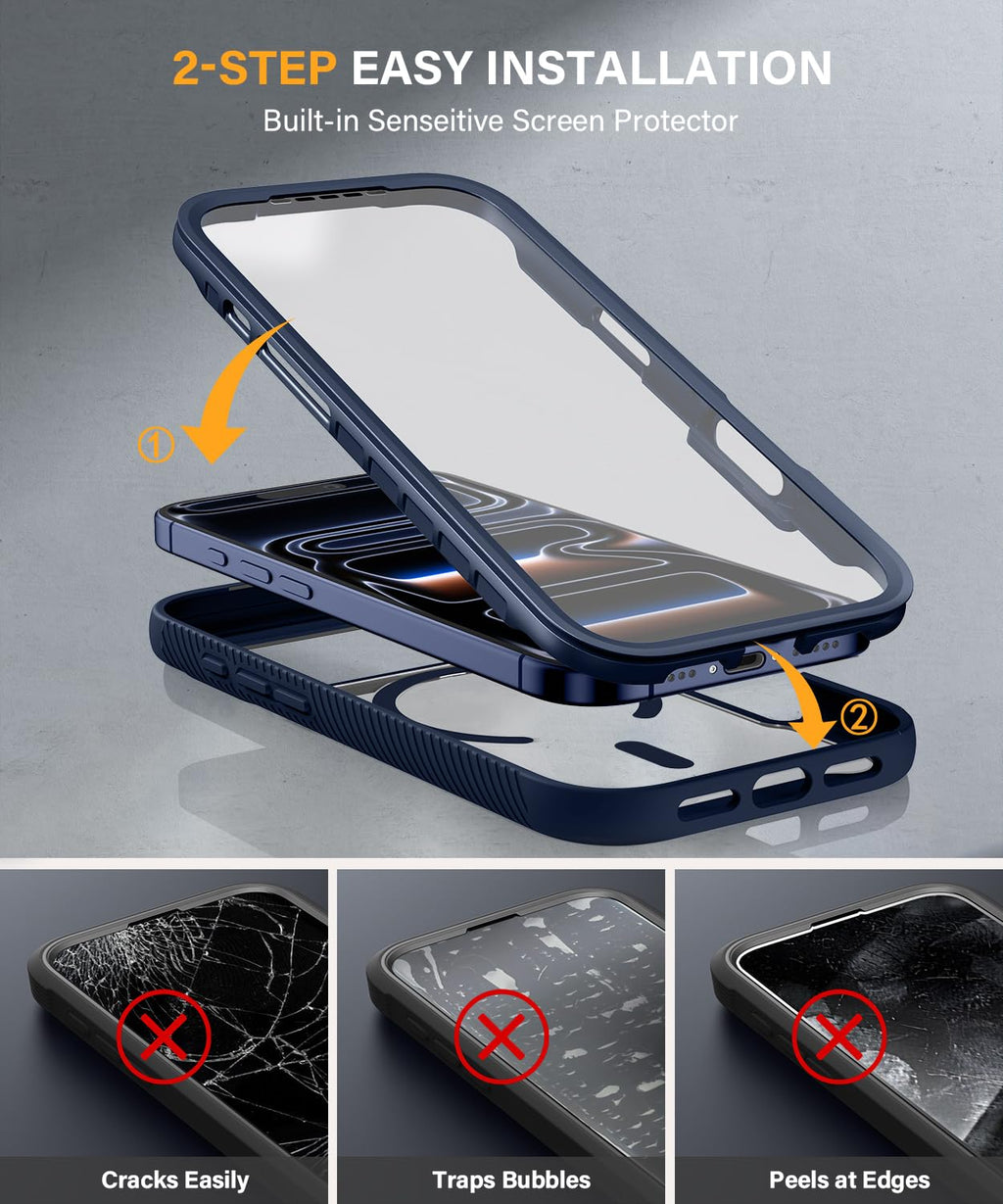 Magnetic for iPhone 15 Case with Built-in Sensitive Screen Protector, Full-Body Dual Front & Back Protective Phone Case [Compatible with MagSafe] Drop Proof 15 Cover 6.1 Inch, Black