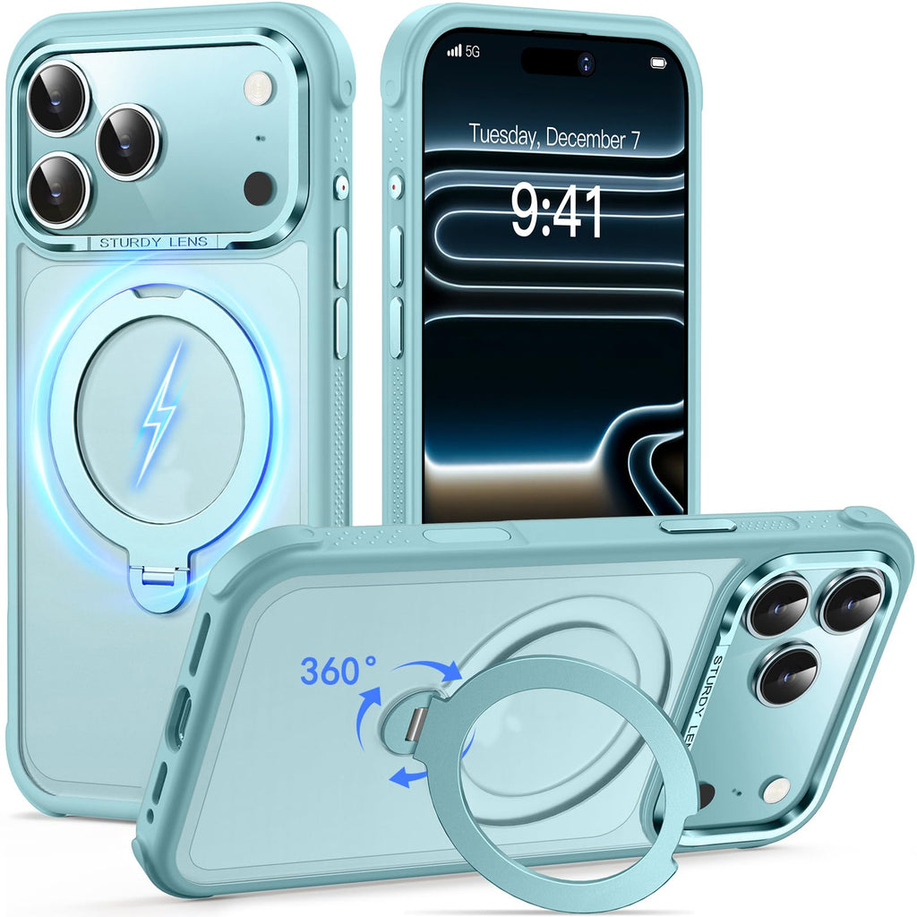 Reukdnv [Invisible 360° Spin Stand Magnetic Ring for iPhone 16 Pro Case [Compatible with MagSafe][Translucent Matte Back] Military Drop Protection Shockproof Cover with Kickstand 6.3", Deep Blue