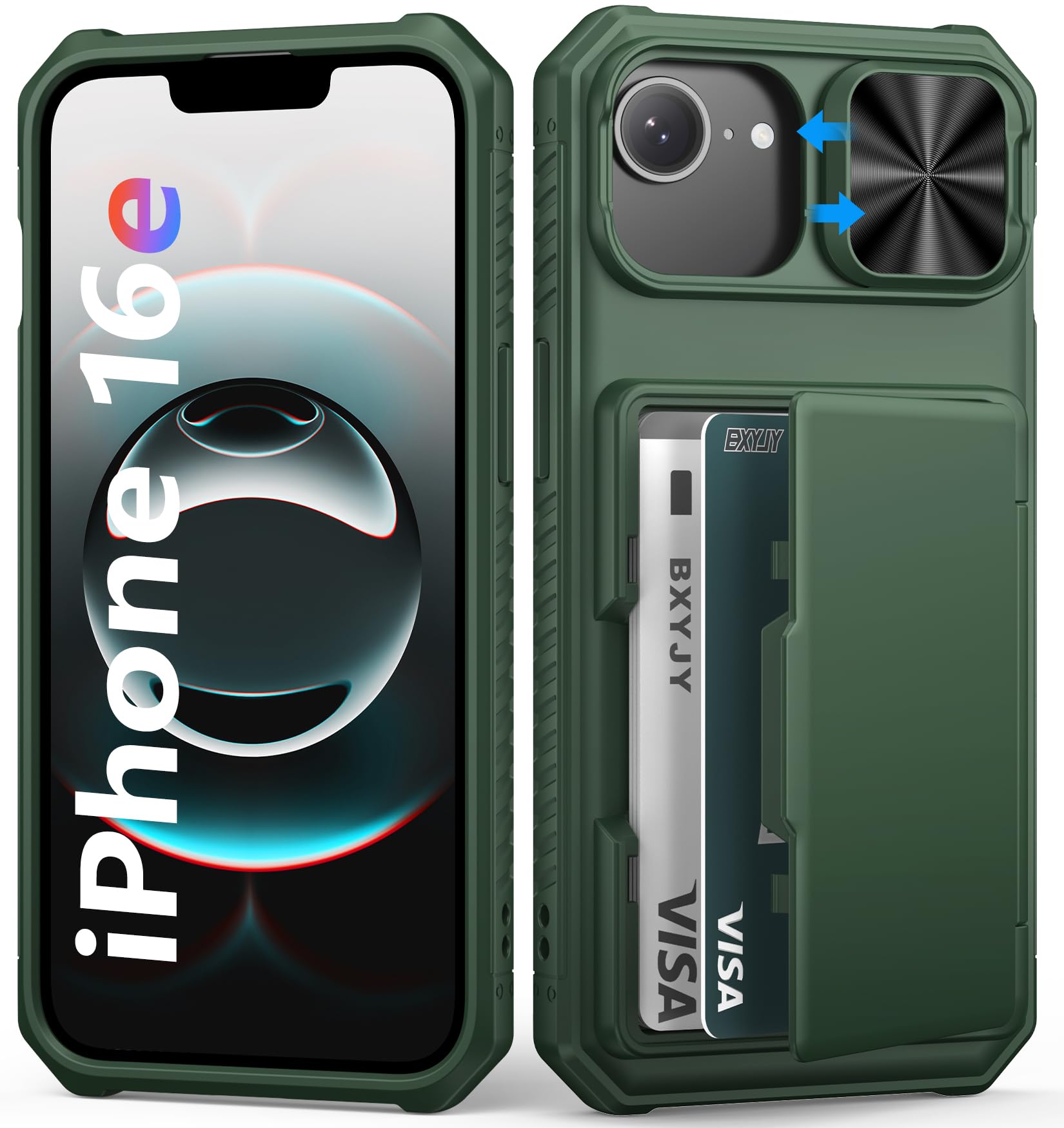 BXYJY for iPhone 15, iPhone 14, iPhone 13 Wallet Case with Card Holder(4-5 Cards), Slide Camera Cover, Military Drop & RFID Protection, Heavy Duty Women Men Phone Case for iPhone 15/14/13, Black