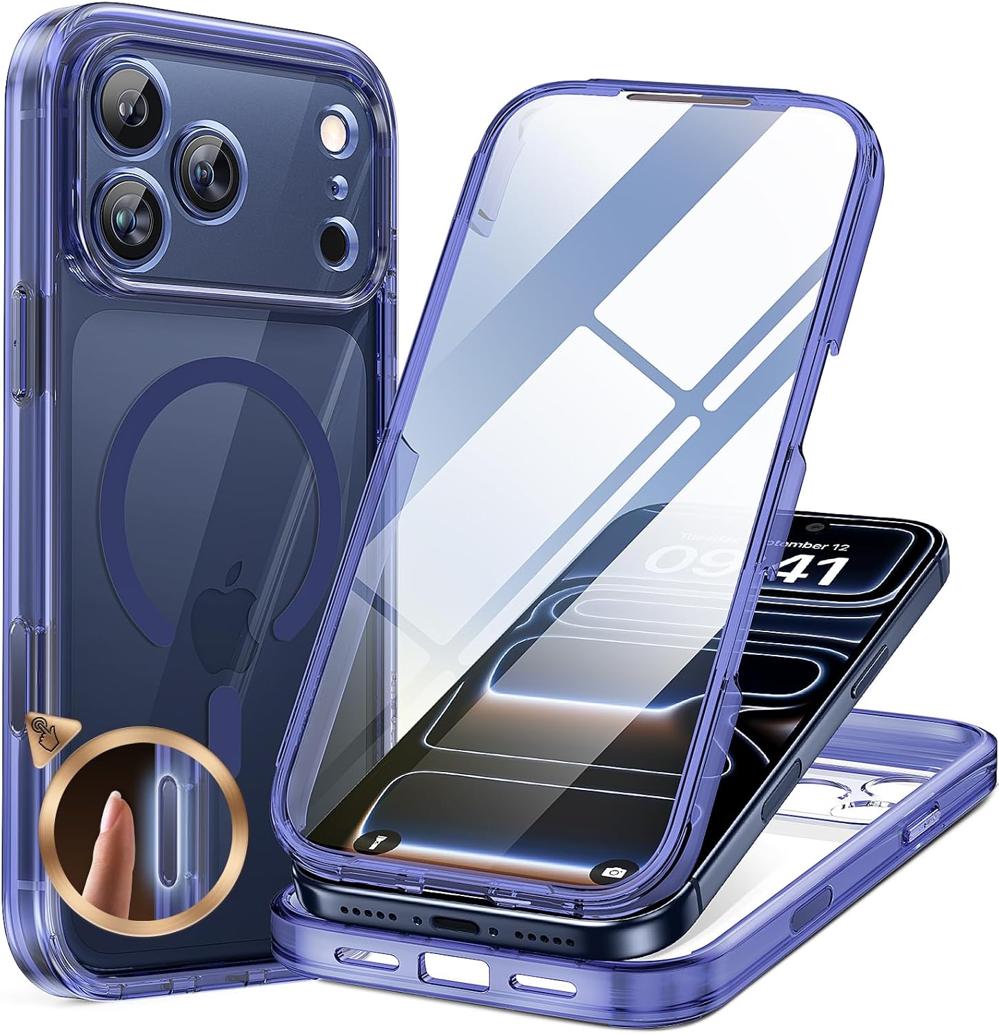 Miracase for iPhone 16 Case 6.1'', Full-Body Bumper Phone case with Built-in Full Glass Screen &Camera Control,No Gap,Compatible with MagSafe,Drop Proof 16 Cover,Black