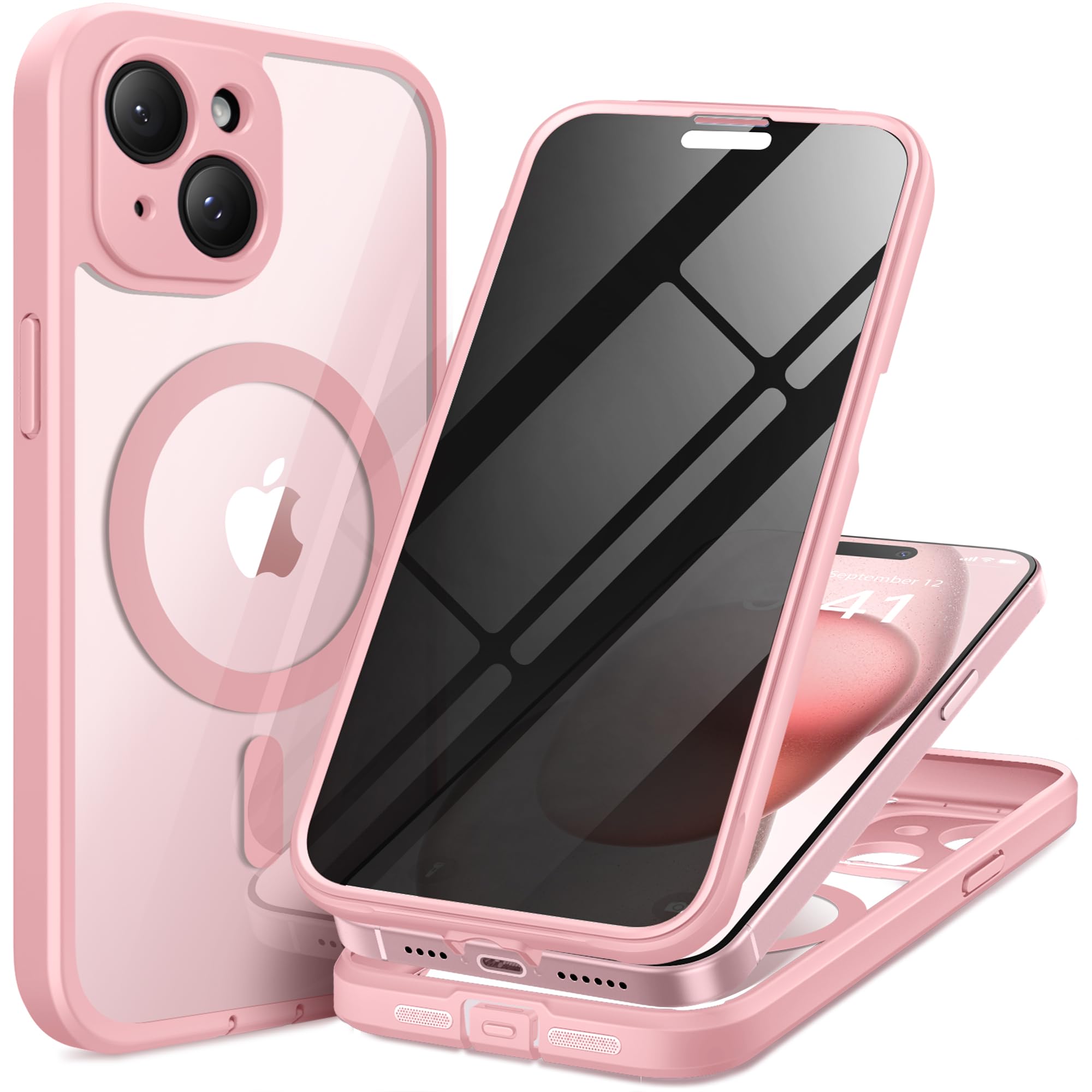 TIESZEN for iPhone 15 Case, Compatible with MagSafe, Built-in Privacy Screen Protector and Camera Protection, Anti Spy Full Body Dustproof Shockproof Hard Phone Case 6.1", Black