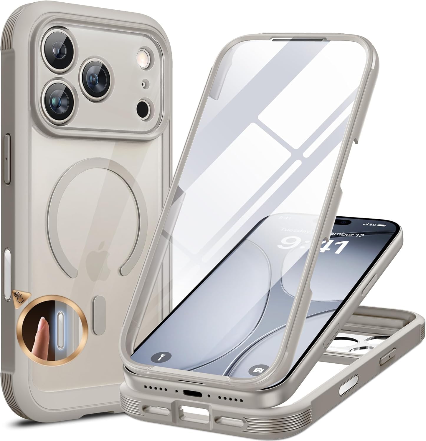 Miracase for iPhone 16 Case 6.1'', Full-Body Bumper Phone case with Built-in Full Glass Screen &Camera Control,No Gap,Compatible with MagSafe,Drop Proof 16 Cover,Black