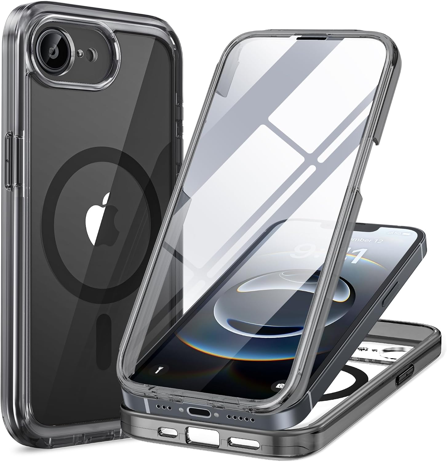 Miracase for iPhone 16 Case 6.1'', Full-Body Bumper Phone case with Built-in Full Glass Screen &Camera Control,No Gap,Compatible with MagSafe,Drop Proof 16 Cover,Black
