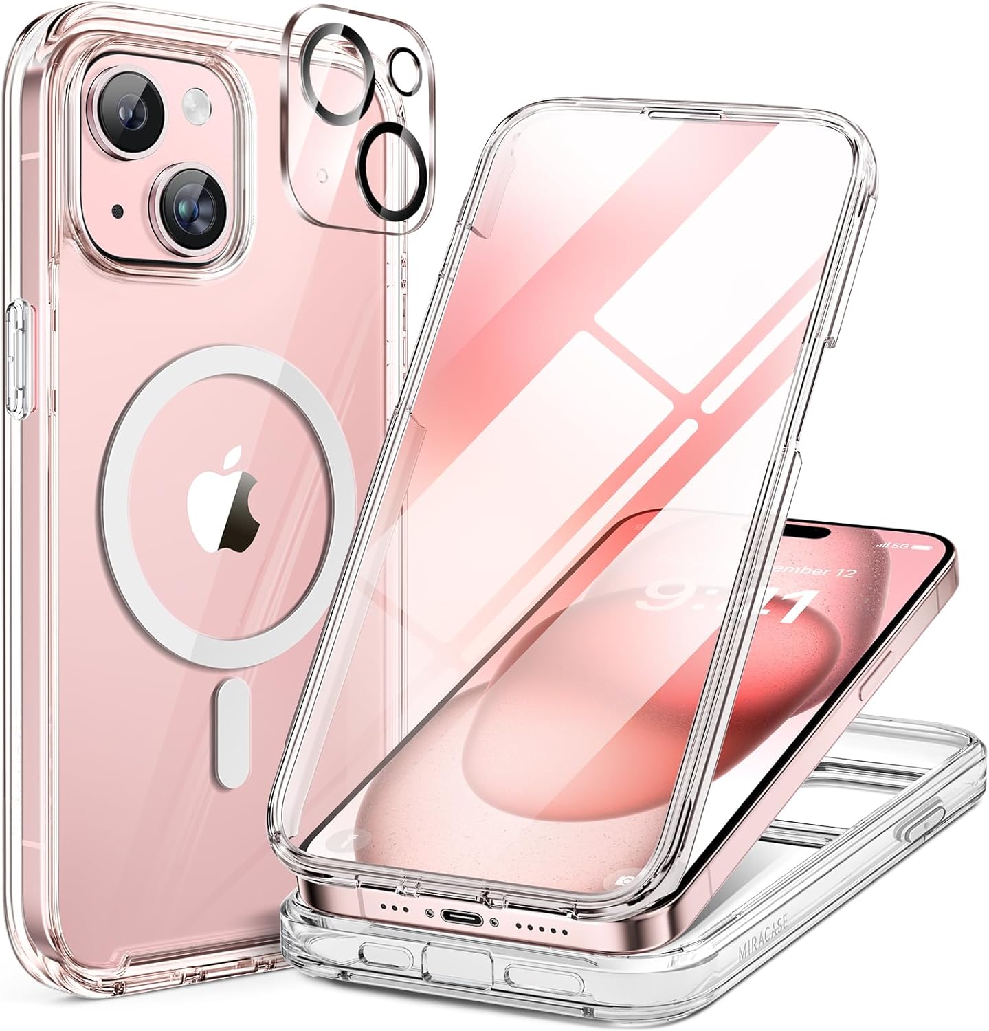 Miracase for iPhone 16 Case 6.1'', Full-Body Bumper Phone case with Built-in Full Glass Screen &Camera Control,No Gap,Compatible with MagSafe,Drop Proof 16 Cover,Black