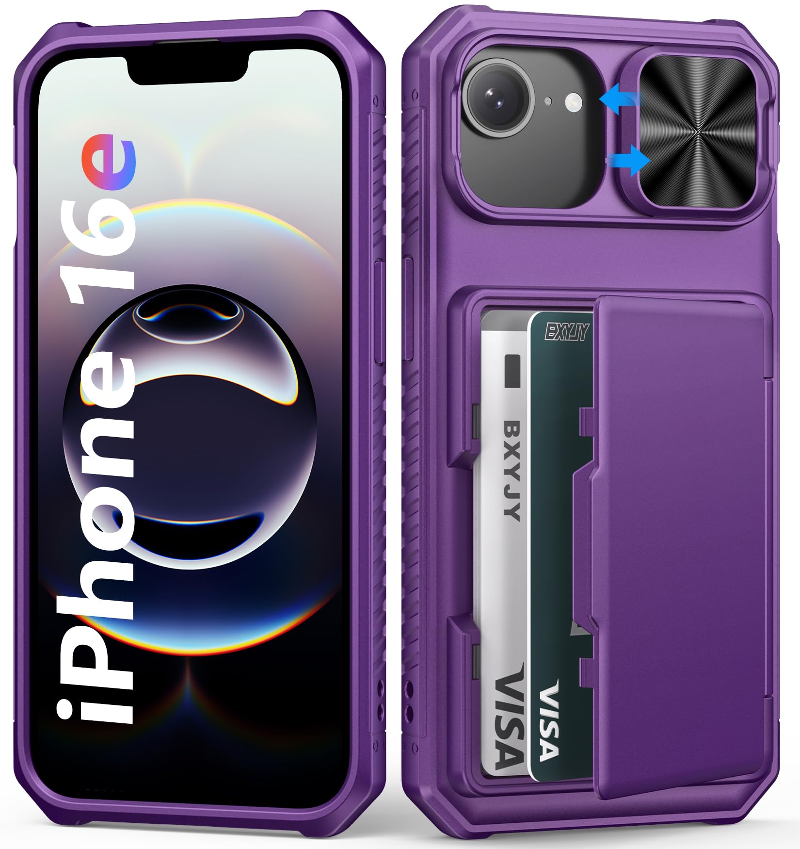 BXYJY for iPhone 15, iPhone 14, iPhone 13 Wallet Case with Card Holder(4-5 Cards), Slide Camera Cover, Military Drop & RFID Protection, Heavy Duty Women Men Phone Case for iPhone 15/14/13, Black