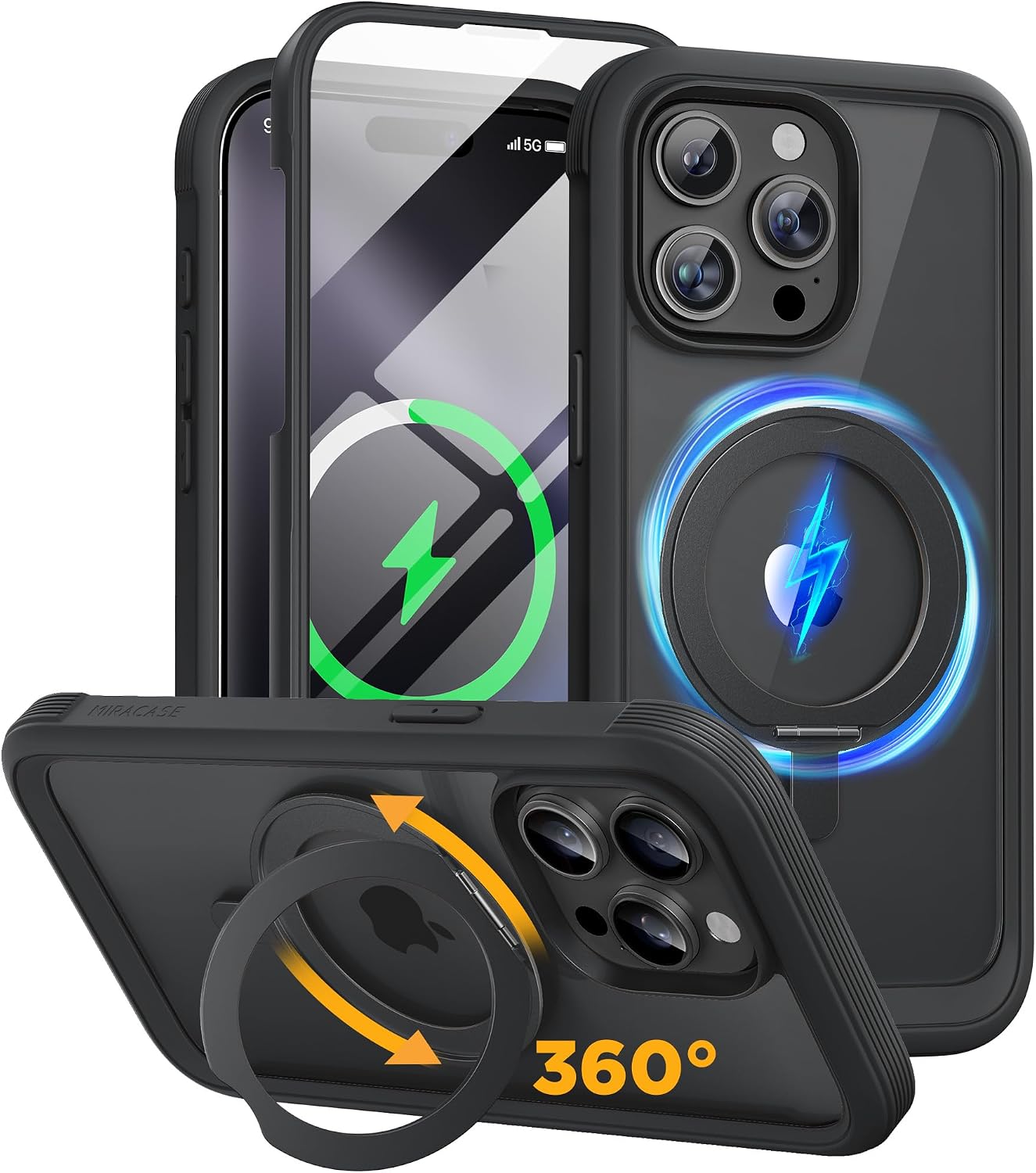 Miracase for iPhone 16 Case 6.1'', Full-Body Bumper Phone case with Built-in Full Glass Screen &Camera Control,No Gap,Compatible with MagSafe,Drop Proof 16 Cover,Black