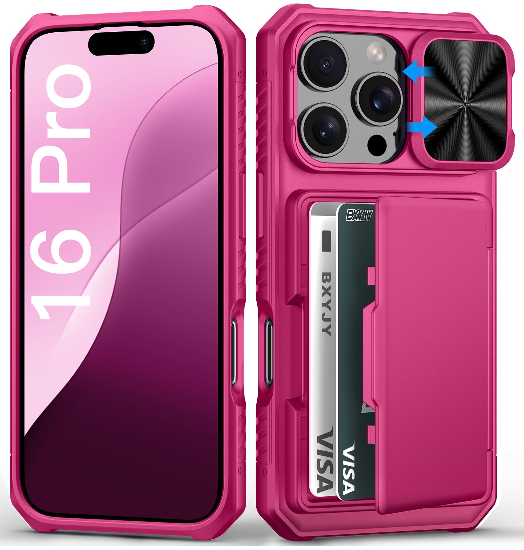 BXYJY for iPhone 15, iPhone 14, iPhone 13 Wallet Case with Card Holder(4-5 Cards), Slide Camera Cover, Military Drop & RFID Protection, Heavy Duty Women Men Phone Case for iPhone 15/14/13, Black