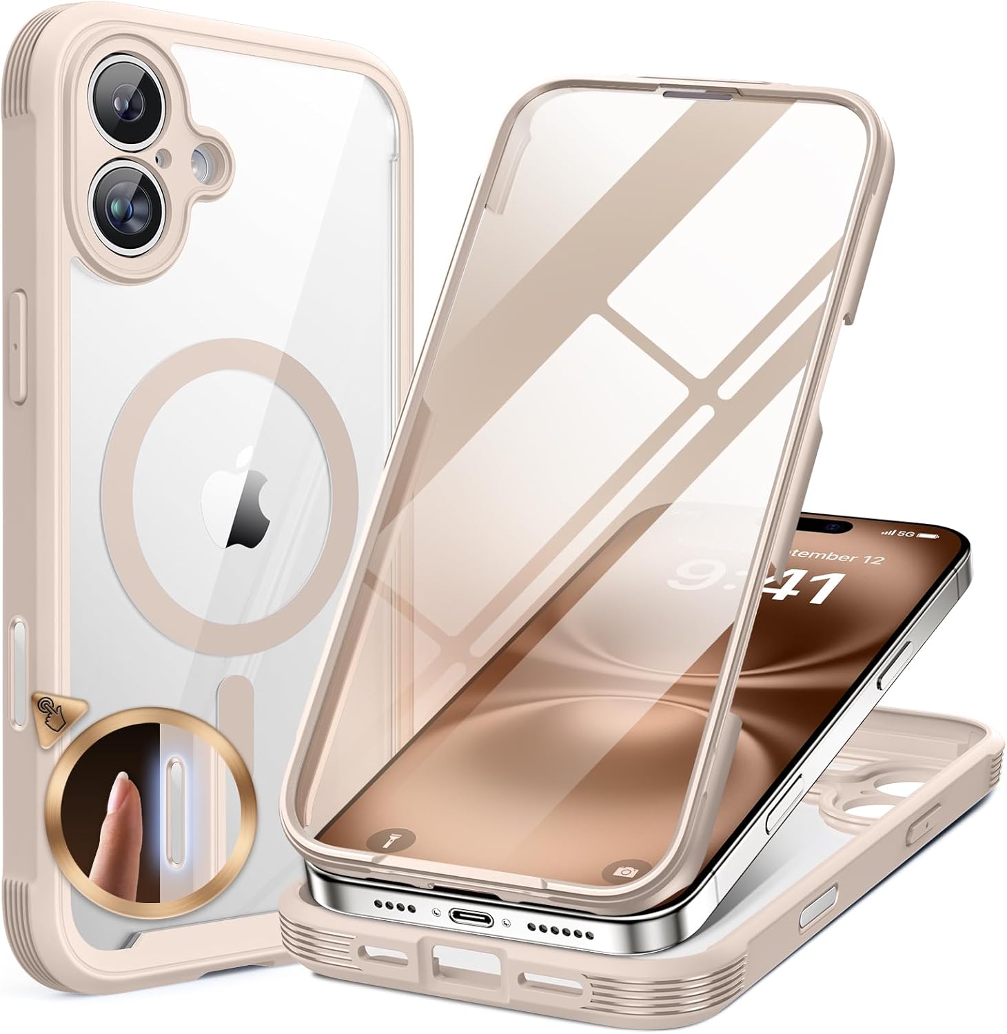 Miracase for iPhone 16 Case 6.1'', Full-Body Bumper Phone case with Built-in Full Glass Screen &Camera Control,No Gap,Compatible with MagSafe,Drop Proof 16 Cover,Black