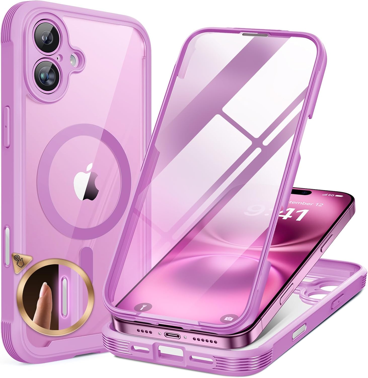 Miracase for iPhone 16 Case 6.1'', Full-Body Bumper Phone case with Built-in Full Glass Screen &Camera Control,No Gap,Compatible with MagSafe,Drop Proof 16 Cover,Black