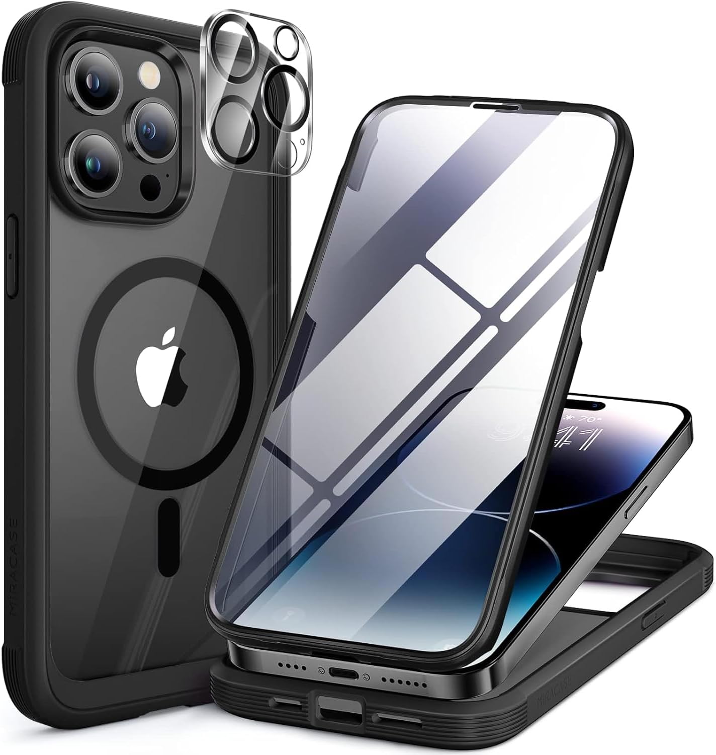 Miracase for iPhone 16 Case 6.1'', Full-Body Bumper Phone case with Built-in Full Glass Screen &Camera Control,No Gap,Compatible with MagSafe,Drop Proof 16 Cover,Black