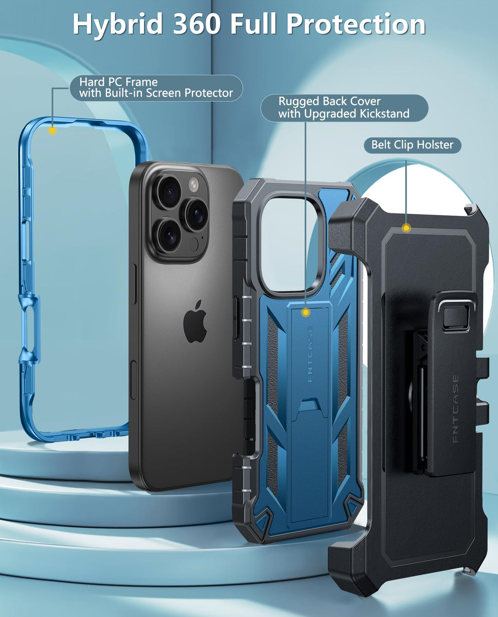 FNTCASE for iPhone 17e Phone Case: for iPhone 16e Case Military Grade Rugged Case with Kickstand & Holster | Shockproof TPU Protection Bumper Matte Textured Design | Heavy Duty Protector Black