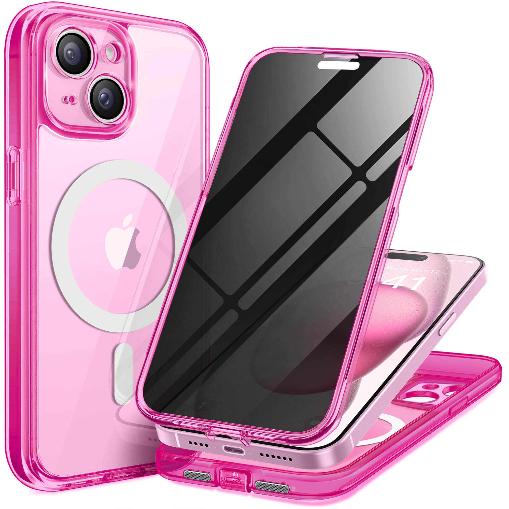 TIESZEN for iPhone 15 Case, Compatible with MagSafe, Built-in Privacy Screen Protector and Camera Protection, Anti Spy Full Body Dustproof Shockproof Hard Phone Case 6.1", Black