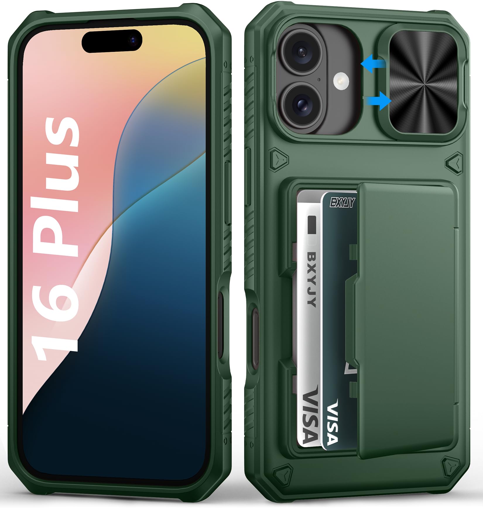 BXYJY for iPhone 15, iPhone 14, iPhone 13 Wallet Case with Card Holder(4-5 Cards), Slide Camera Cover, Military Drop & RFID Protection, Heavy Duty Women Men Phone Case for iPhone 15/14/13, Black