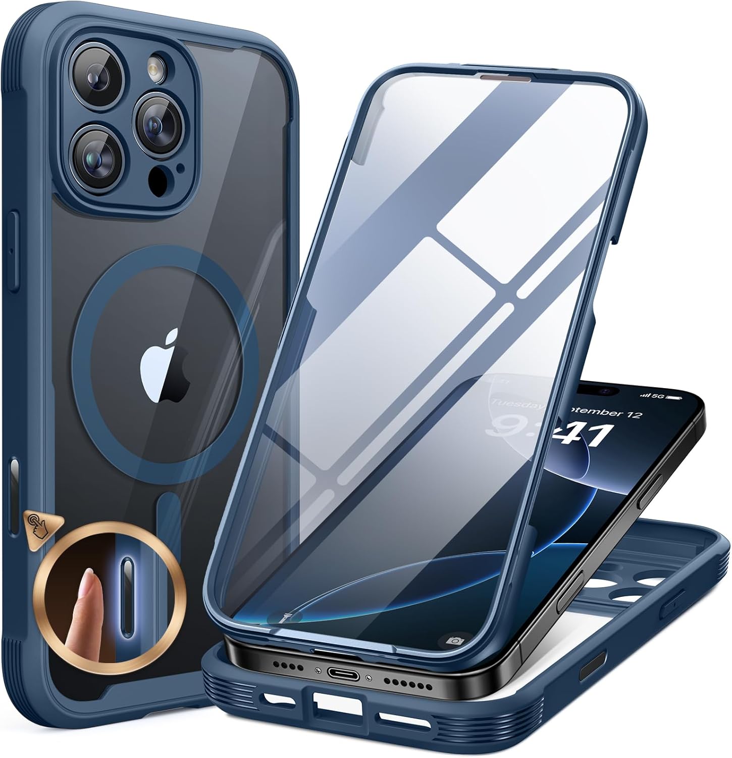 Miracase for iPhone 16 Case 6.1'', Full-Body Bumper Phone case with Built-in Full Glass Screen &Camera Control,No Gap,Compatible with MagSafe,Drop Proof 16 Cover,Black