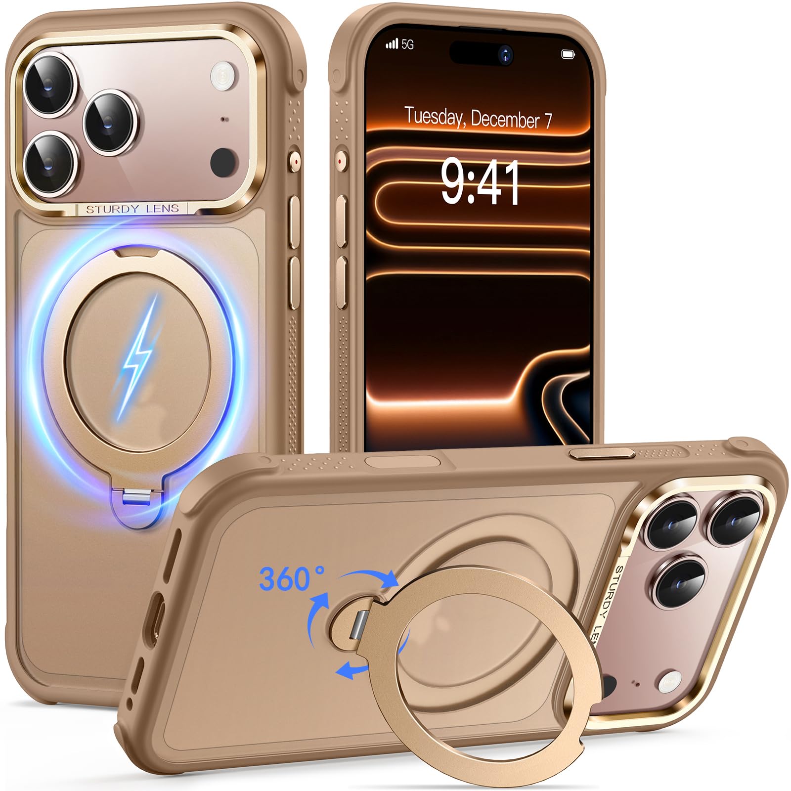 Reukdnv [Invisible 360° Spin Stand Magnetic Ring for iPhone 16 Pro Case [Compatible with MagSafe][Translucent Matte Back] Military Drop Protection Shockproof Cover with Kickstand 6.3", Deep Blue