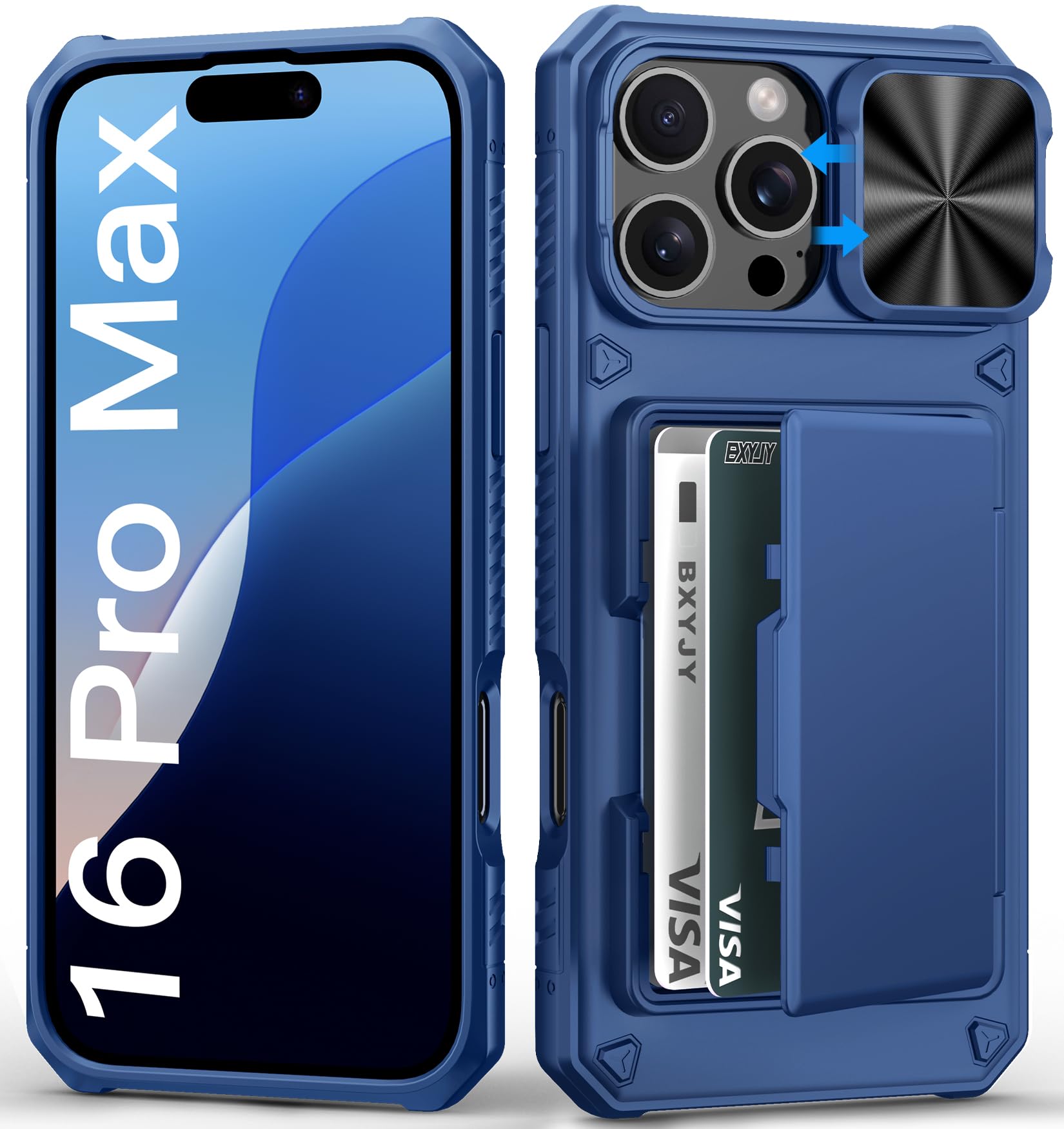 BXYJY for iPhone 15, iPhone 14, iPhone 13 Wallet Case with Card Holder(4-5 Cards), Slide Camera Cover, Military Drop & RFID Protection, Heavy Duty Women Men Phone Case for iPhone 15/14/13, Black
