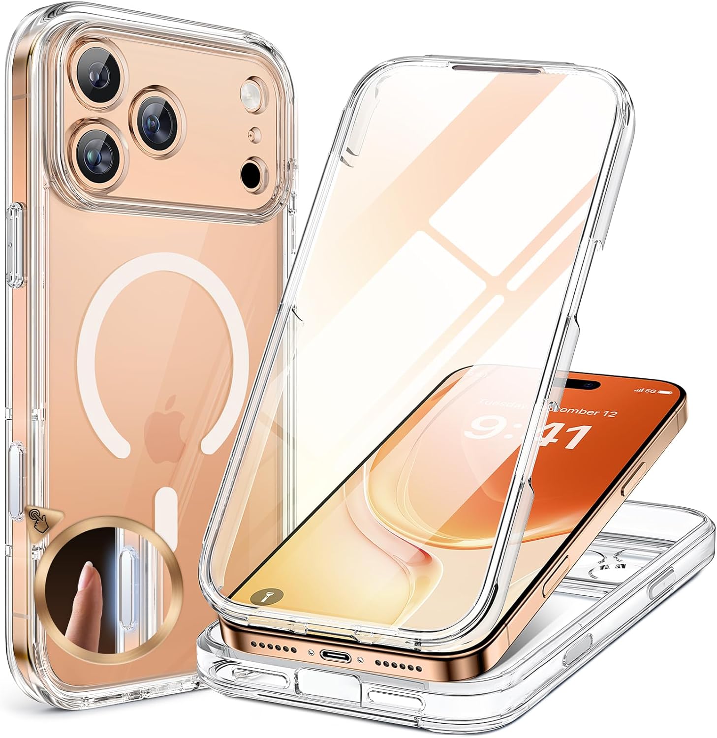 Miracase for iPhone 16 Case 6.1'', Full-Body Bumper Phone case with Built-in Full Glass Screen &Camera Control,No Gap,Compatible with MagSafe,Drop Proof 16 Cover,Black