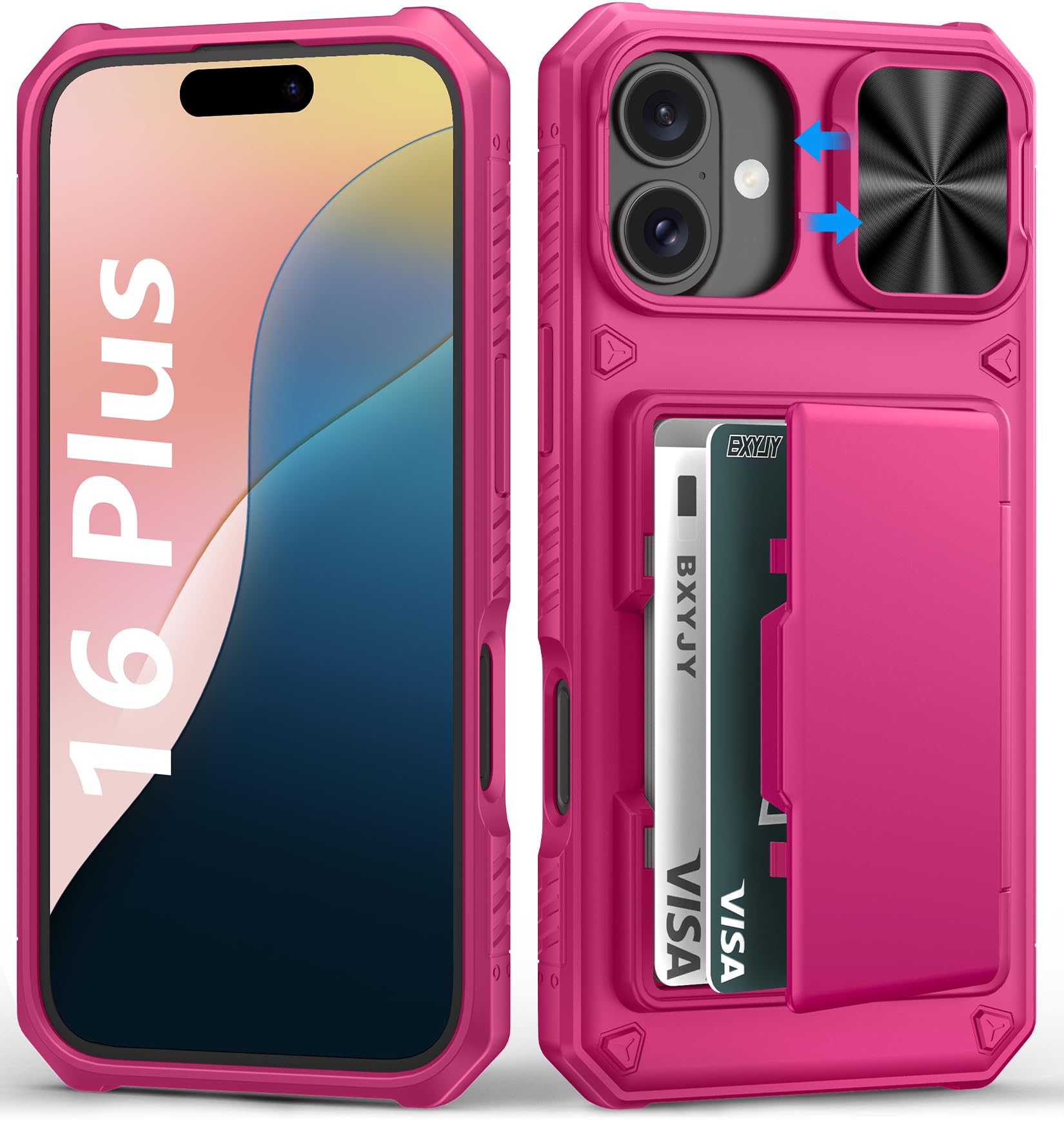BXYJY for iPhone 15, iPhone 14, iPhone 13 Wallet Case with Card Holder(4-5 Cards), Slide Camera Cover, Military Drop & RFID Protection, Heavy Duty Women Men Phone Case for iPhone 15/14/13, Black