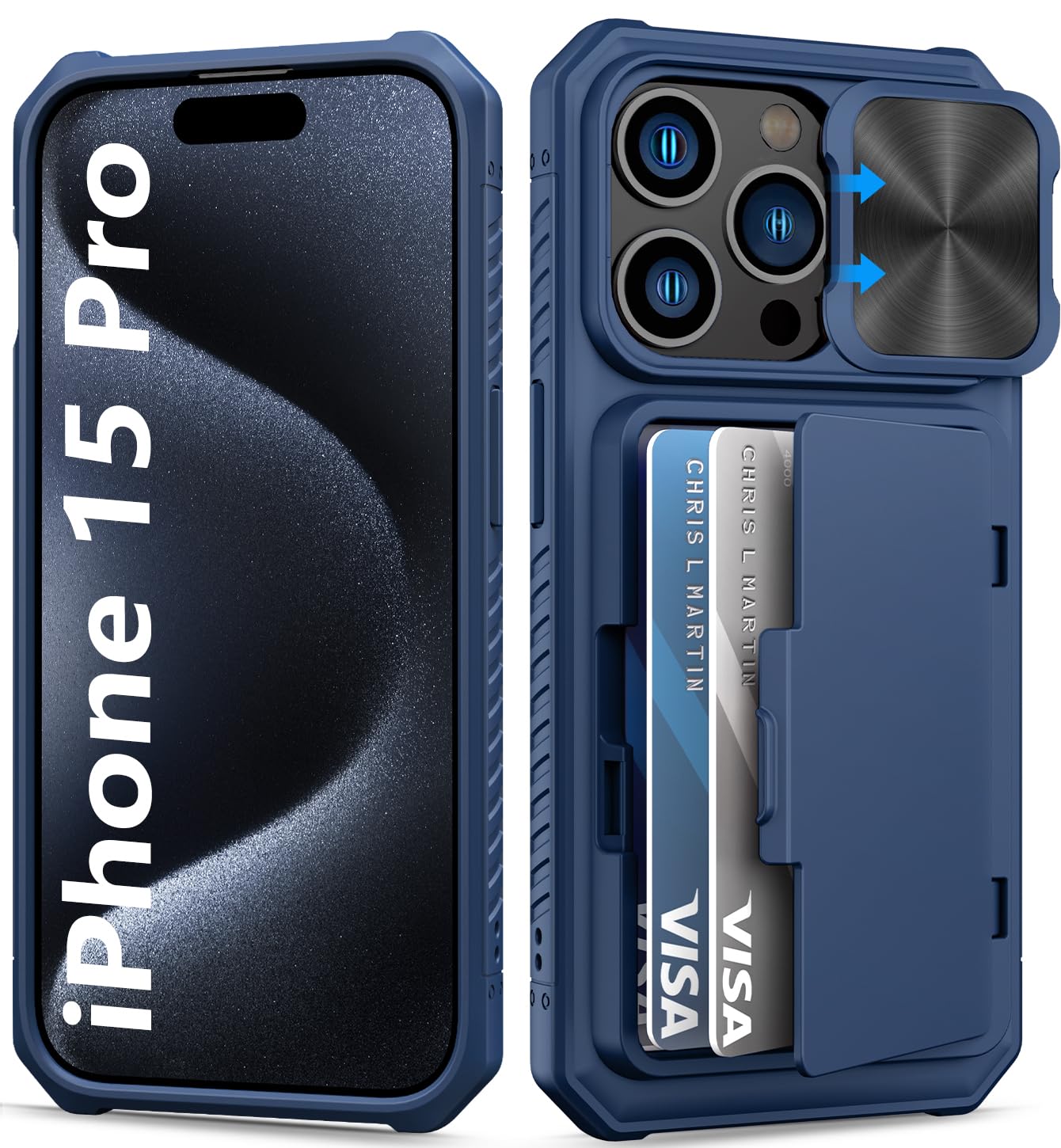 BXYJY for iPhone 15, iPhone 14, iPhone 13 Wallet Case with Card Holder(4-5 Cards), Slide Camera Cover, Military Drop & RFID Protection, Heavy Duty Women Men Phone Case for iPhone 15/14/13, Black