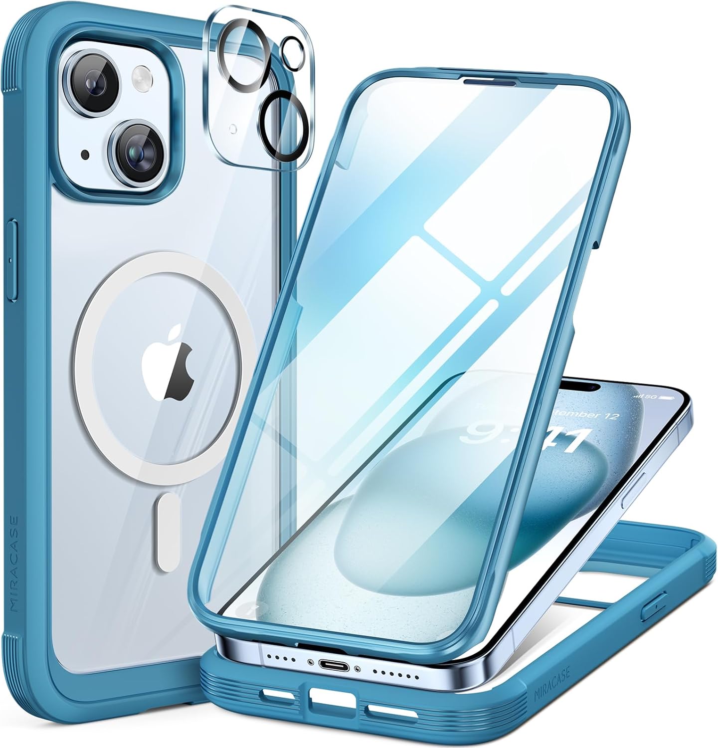 Miracase for iPhone 16 Case 6.1'', Full-Body Bumper Phone case with Built-in Full Glass Screen &Camera Control,No Gap,Compatible with MagSafe,Drop Proof 16 Cover,Black