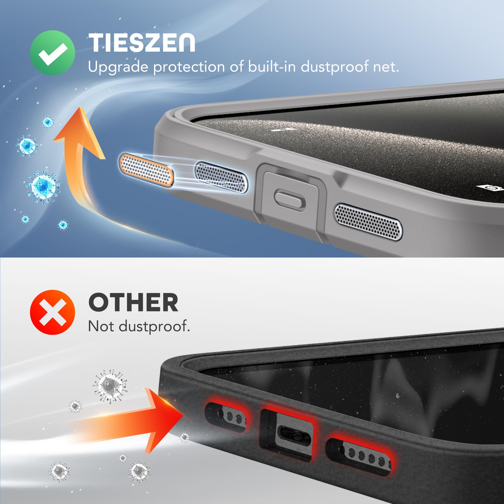 TIESZEN for iPhone 15 Case, Compatible with MagSafe, Built-in Privacy Screen Protector and Camera Protection, Anti Spy Full Body Dustproof Shockproof Hard Phone Case 6.1", Black