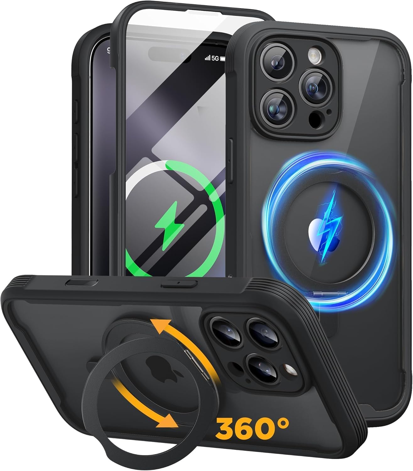 Miracase for iPhone 16 Case 6.1'', Full-Body Bumper Phone case with Built-in Full Glass Screen &Camera Control,No Gap,Compatible with MagSafe,Drop Proof 16 Cover,Black