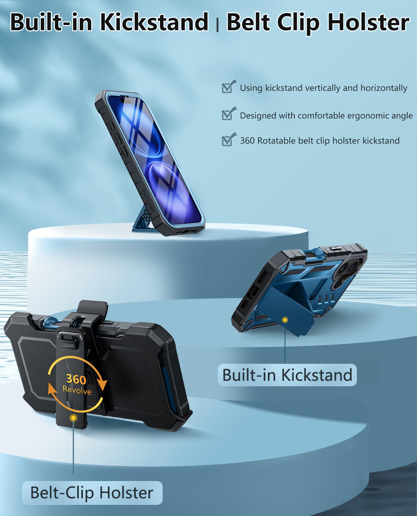 FNTCASE for iPhone 17e Phone Case: for iPhone 16e Case Military Grade Rugged Case with Kickstand & Holster | Shockproof TPU Protection Bumper Matte Textured Design | Heavy Duty Protector Black
