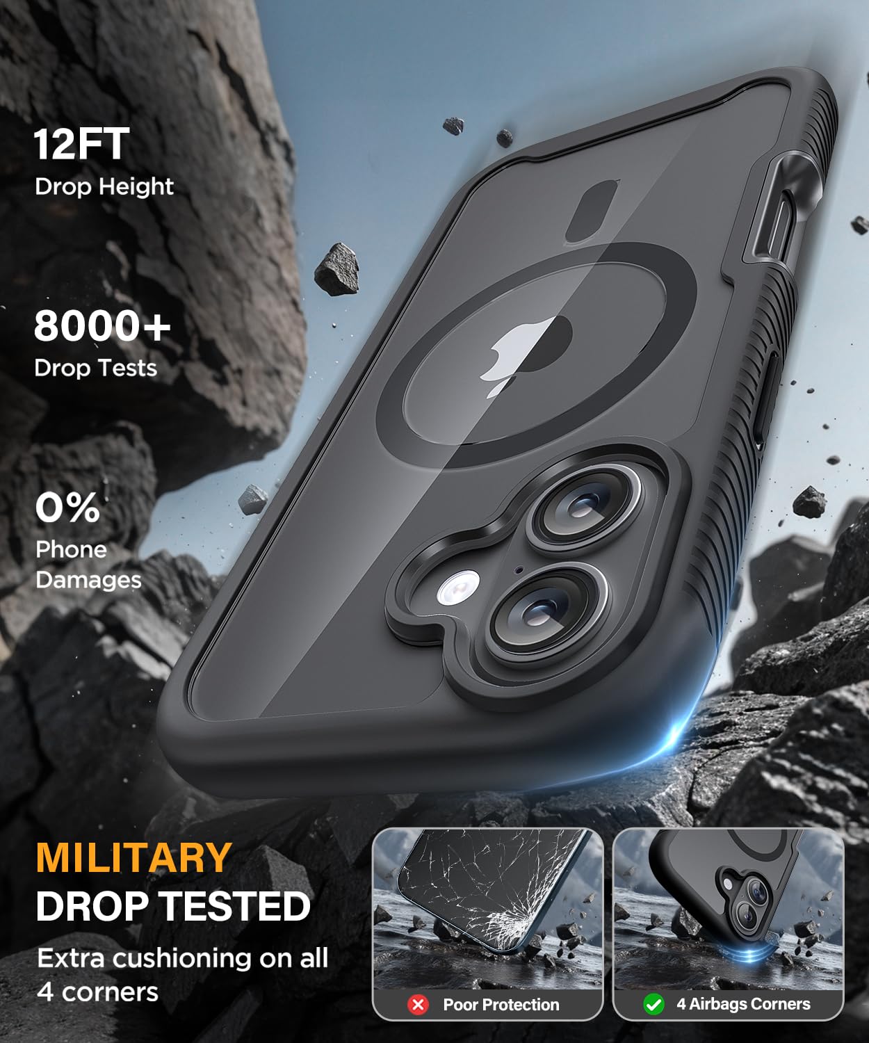 Magnetic for iPhone 15 Case with Built-in Sensitive Screen Protector, Full-Body Dual Front & Back Protective Phone Case [Compatible with MagSafe] Drop Proof 15 Cover 6.1 Inch, Black