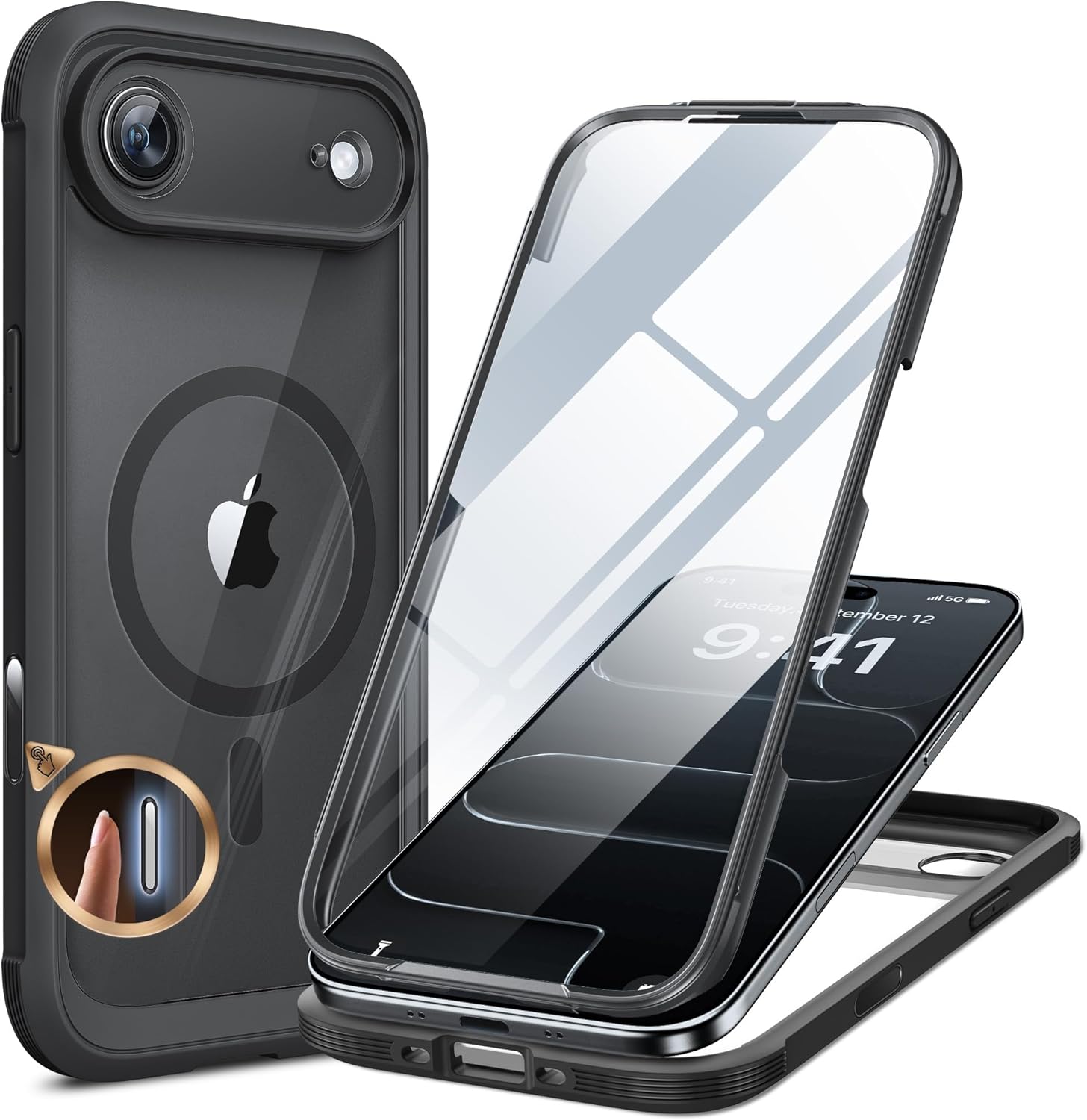 Miracase for iPhone 16 Case 6.1'', Full-Body Bumper Phone case with Built-in Full Glass Screen &Camera Control,No Gap,Compatible with MagSafe,Drop Proof 16 Cover,Black