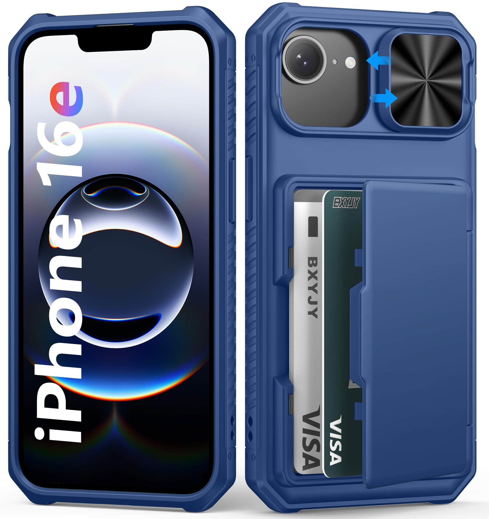 BXYJY for iPhone 15, iPhone 14, iPhone 13 Wallet Case with Card Holder(4-5 Cards), Slide Camera Cover, Military Drop & RFID Protection, Heavy Duty Women Men Phone Case for iPhone 15/14/13, Black