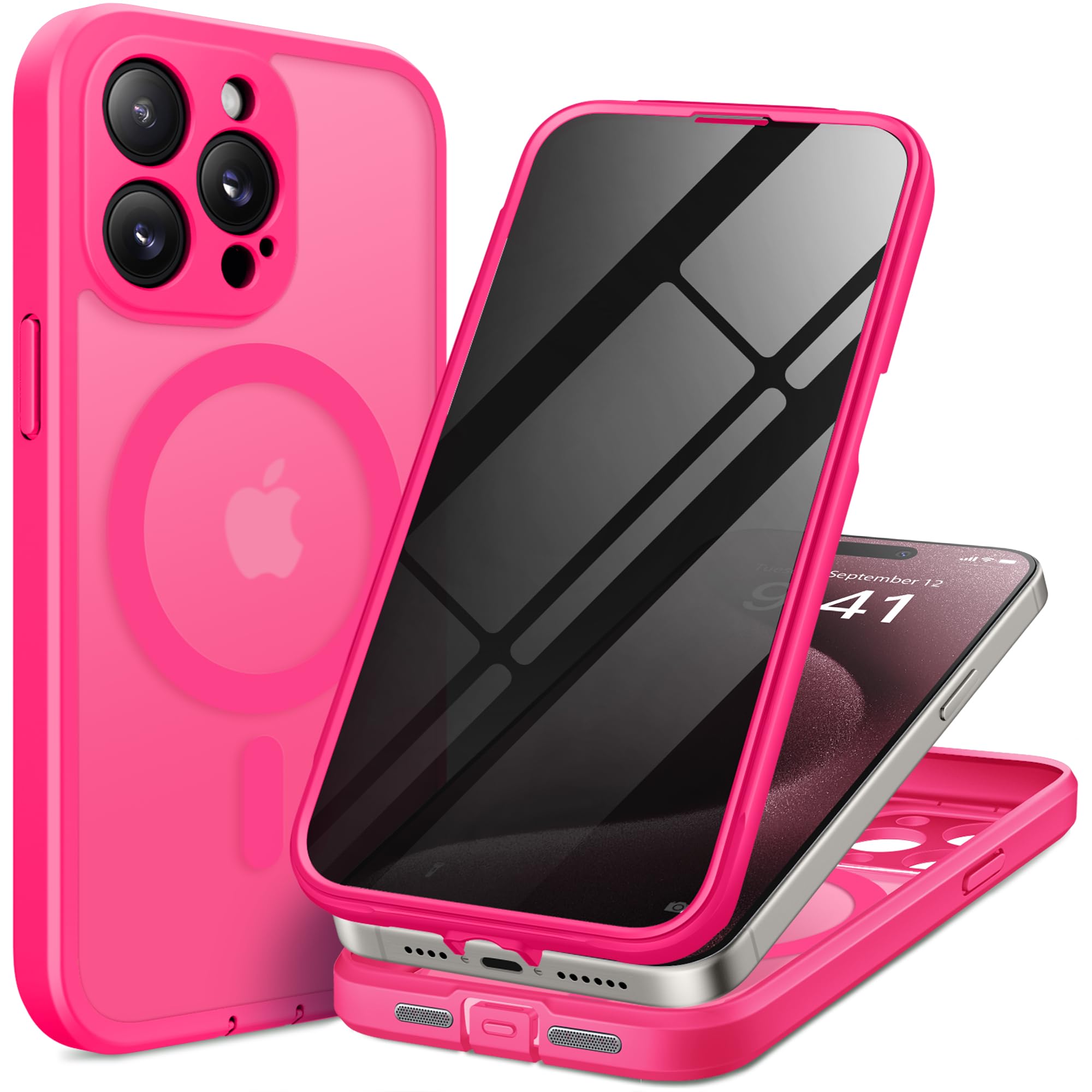 TIESZEN for iPhone 15 Case, Compatible with MagSafe, Built-in Privacy Screen Protector and Camera Protection, Anti Spy Full Body Dustproof Shockproof Hard Phone Case 6.1", Black