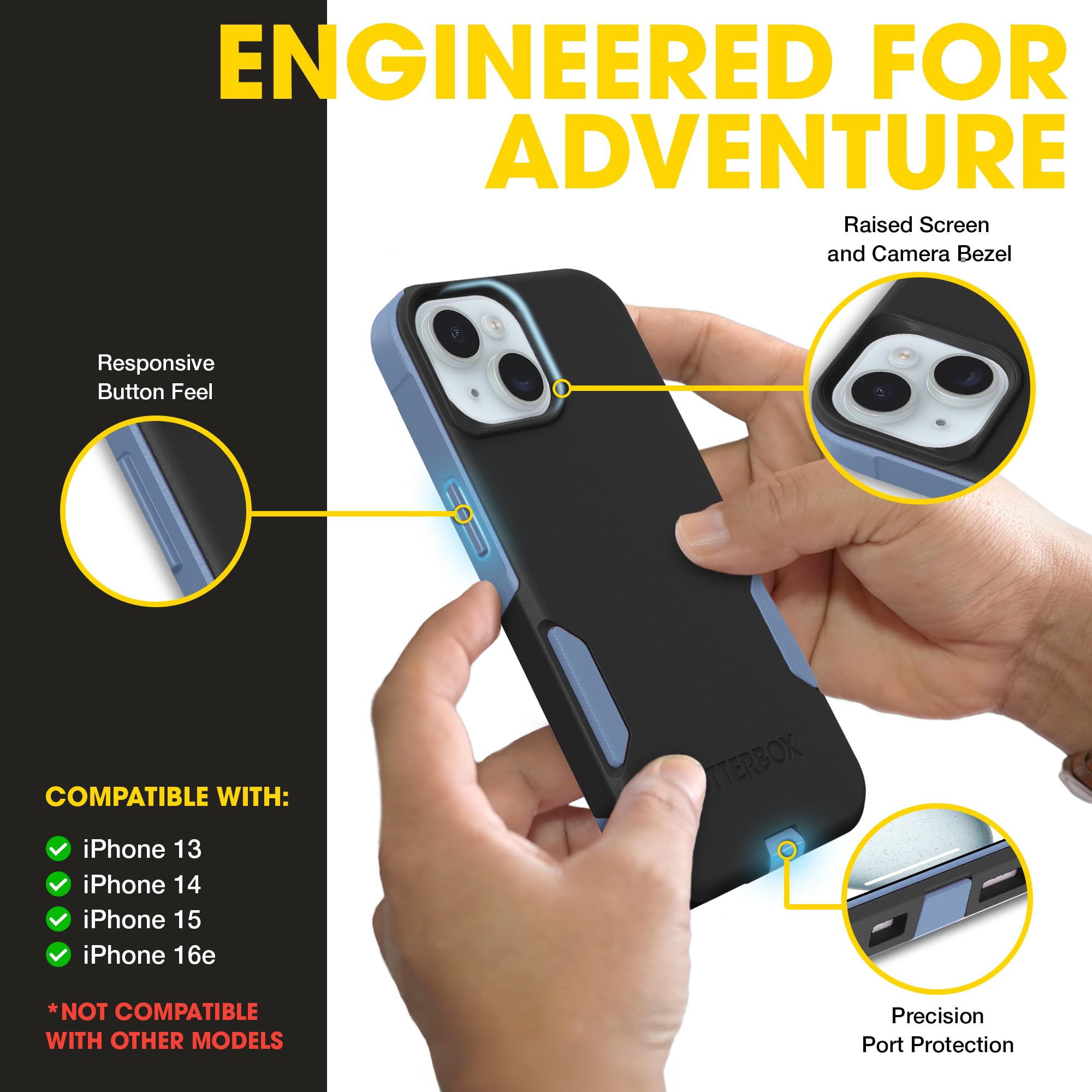 OtterBox iPhone 17e, 16e, 15, 14, & 13 Commuter Series Case - Black, Slim & Tough, Pocket-Friendly, with Port Protection
