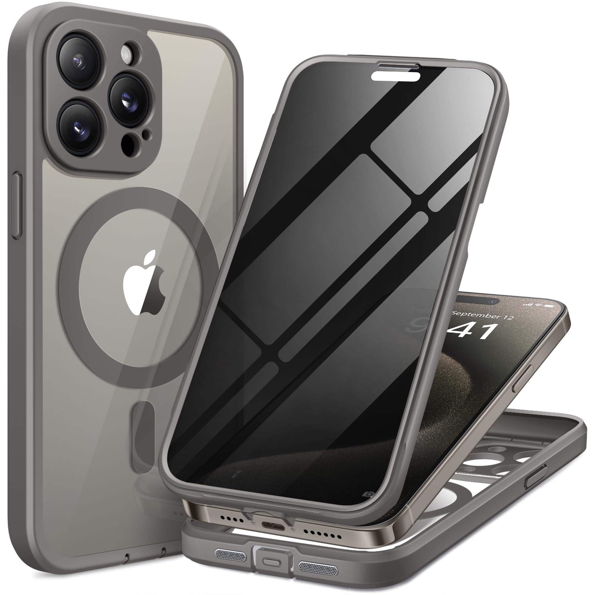 TIESZEN for iPhone 15 Case, Compatible with MagSafe, Built-in Privacy Screen Protector and Camera Protection, Anti Spy Full Body Dustproof Shockproof Hard Phone Case 6.1", Black
