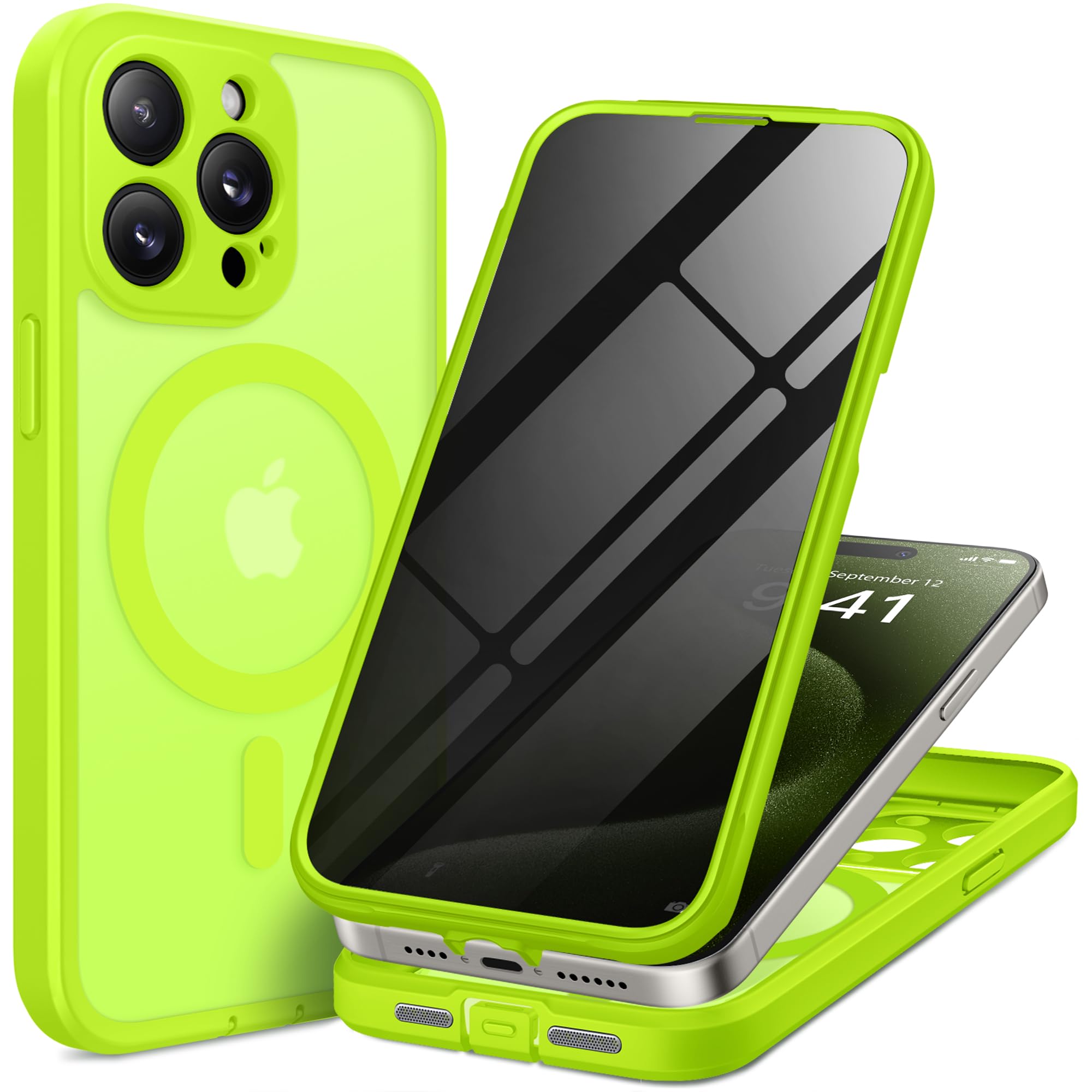 TIESZEN for iPhone 15 Case, Compatible with MagSafe, Built-in Privacy Screen Protector and Camera Protection, Anti Spy Full Body Dustproof Shockproof Hard Phone Case 6.1", Black