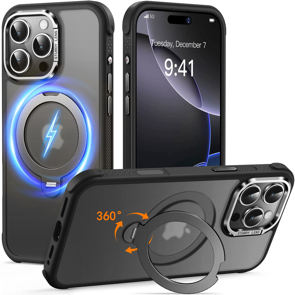 Reukdnv [Invisible 360° Spin Stand Magnetic Ring for iPhone 16 Pro Case [Compatible with MagSafe][Translucent Matte Back] Military Drop Protection Shockproof Cover with Kickstand 6.3", Deep Blue