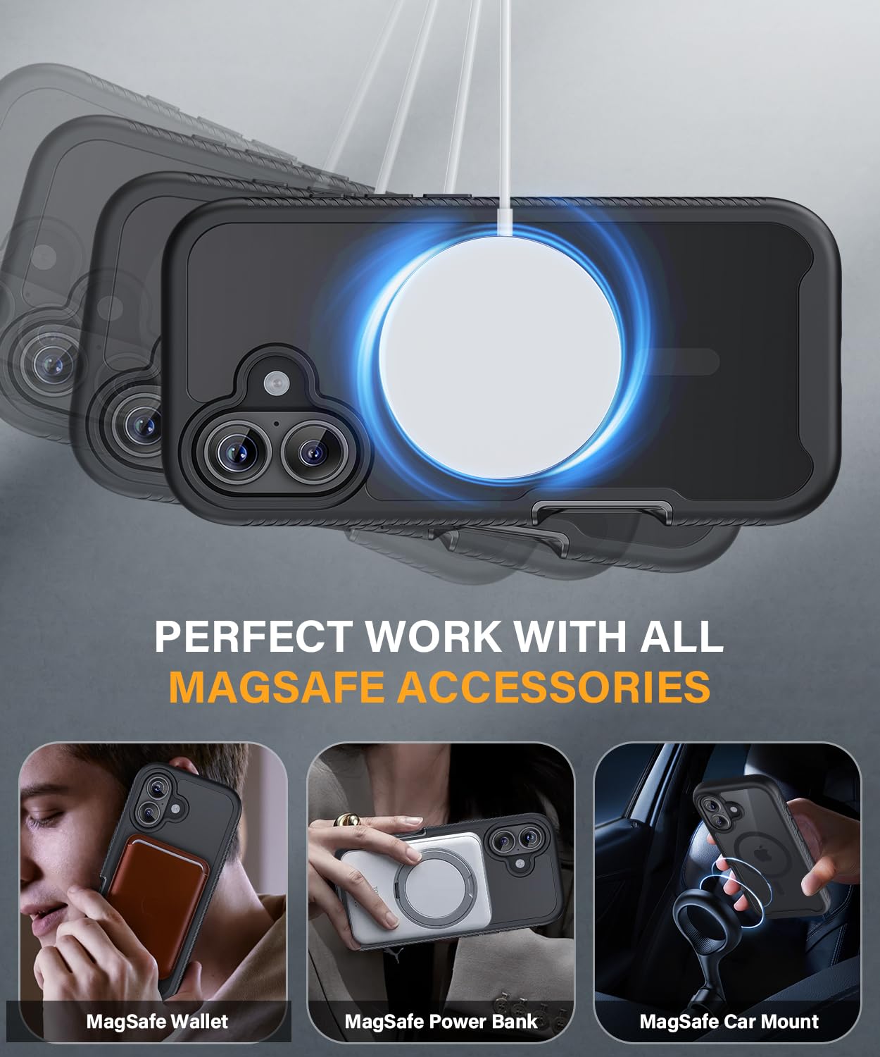 Magnetic for iPhone 15 Case with Built-in Sensitive Screen Protector, Full-Body Dual Front & Back Protective Phone Case [Compatible with MagSafe] Drop Proof 15 Cover 6.1 Inch, Black