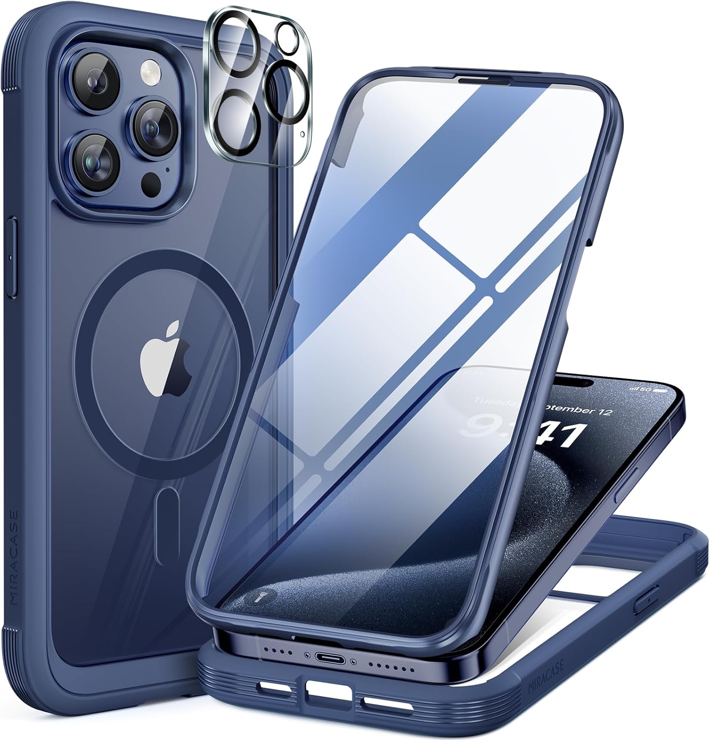 Miracase for iPhone 16 Case 6.1'', Full-Body Bumper Phone case with Built-in Full Glass Screen &Camera Control,No Gap,Compatible with MagSafe,Drop Proof 16 Cover,Black