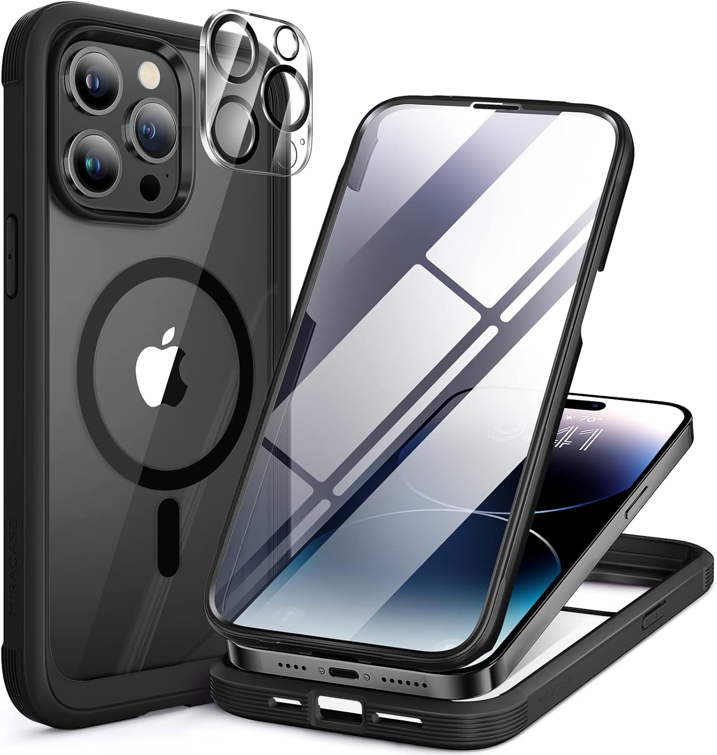 Miracase for iPhone 16 Case 6.1'', Full-Body Bumper Phone case with Built-in Full Glass Screen &Camera Control,No Gap,Compatible with MagSafe,Drop Proof 16 Cover,Black