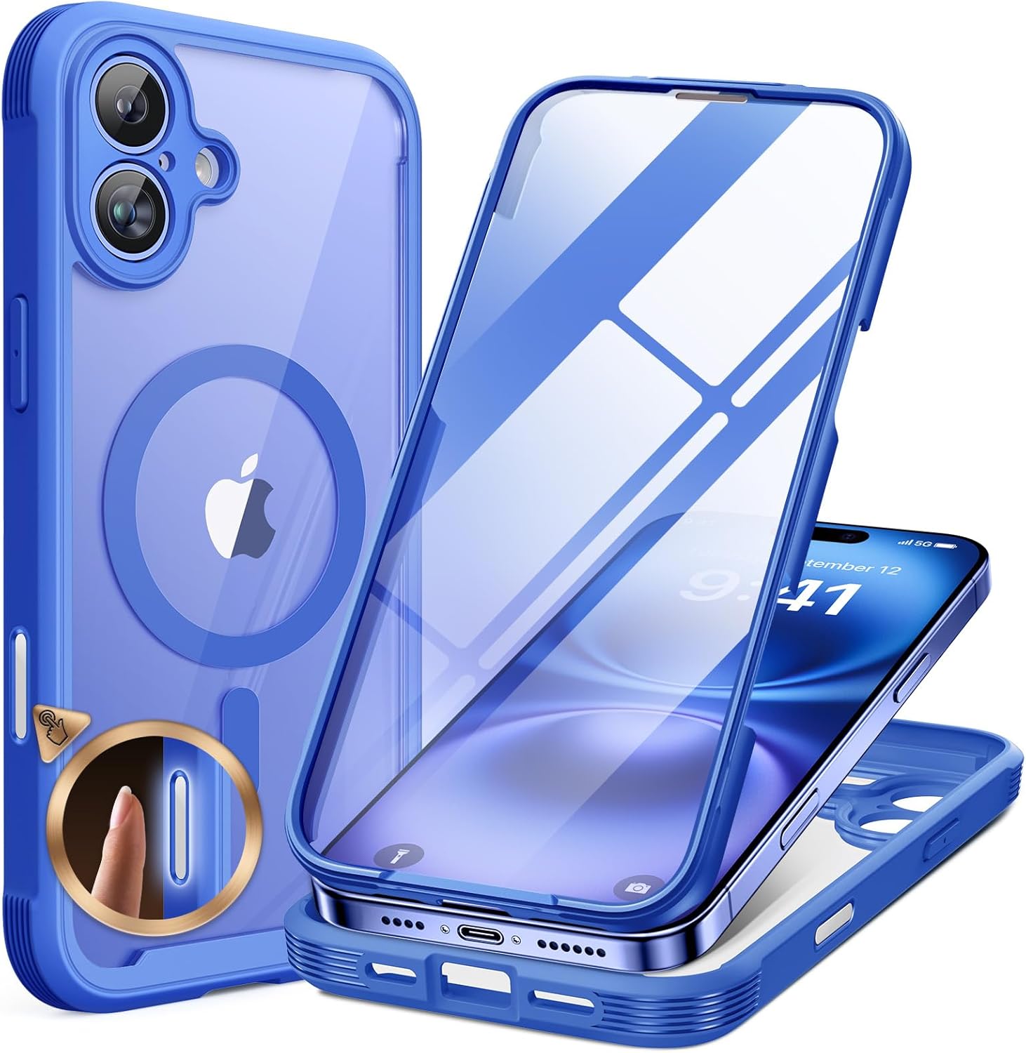 Miracase for iPhone 16 Case 6.1'', Full-Body Bumper Phone case with Built-in Full Glass Screen &Camera Control,No Gap,Compatible with MagSafe,Drop Proof 16 Cover,Black