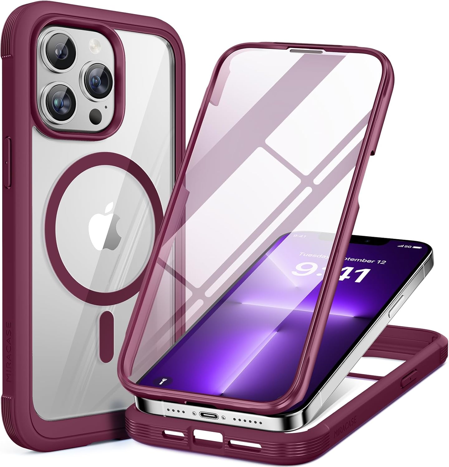 Miracase for iPhone 16 Case 6.1'', Full-Body Bumper Phone case with Built-in Full Glass Screen &Camera Control,No Gap,Compatible with MagSafe,Drop Proof 16 Cover,Black
