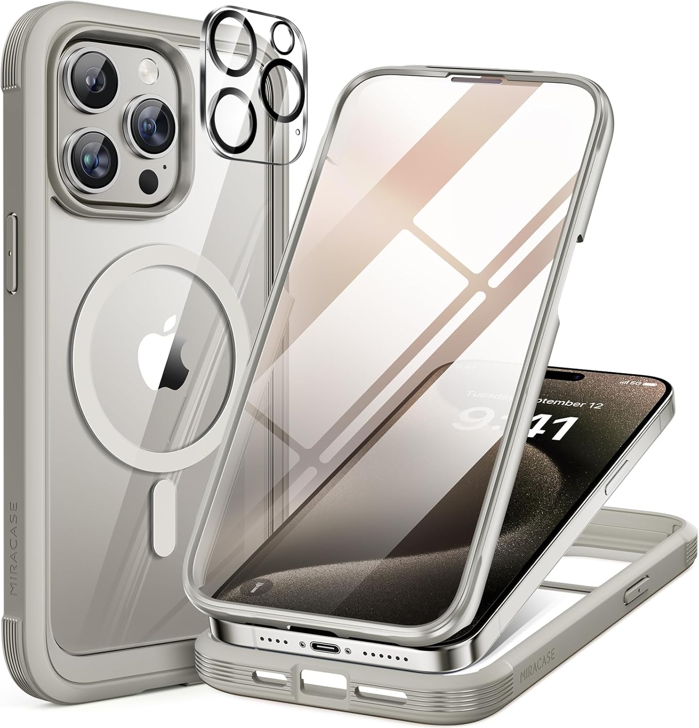 Miracase for iPhone 16 Case 6.1'', Full-Body Bumper Phone case with Built-in Full Glass Screen &Camera Control,No Gap,Compatible with MagSafe,Drop Proof 16 Cover,Black