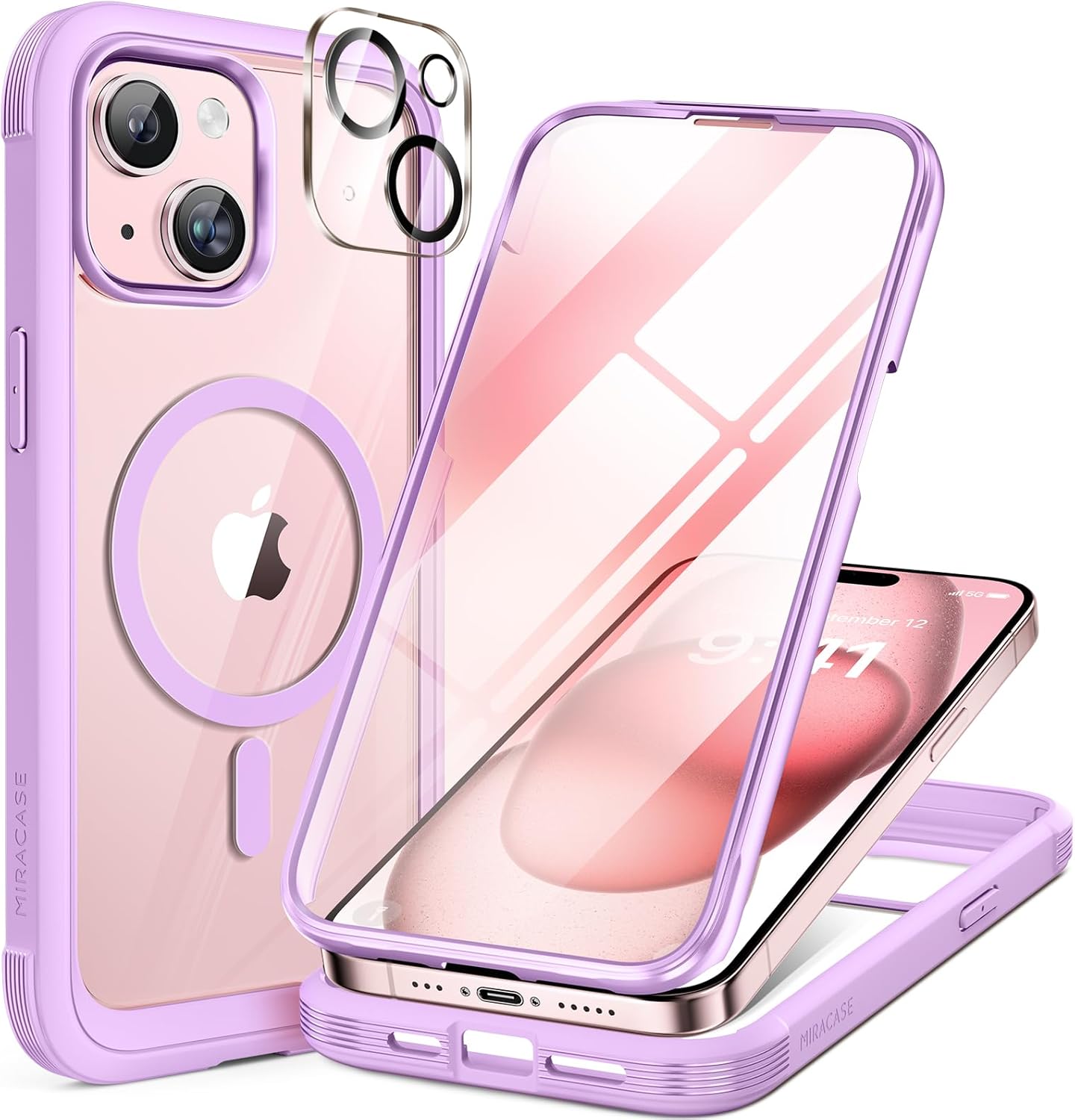 Miracase for iPhone 16 Case 6.1'', Full-Body Bumper Phone case with Built-in Full Glass Screen &Camera Control,No Gap,Compatible with MagSafe,Drop Proof 16 Cover,Black