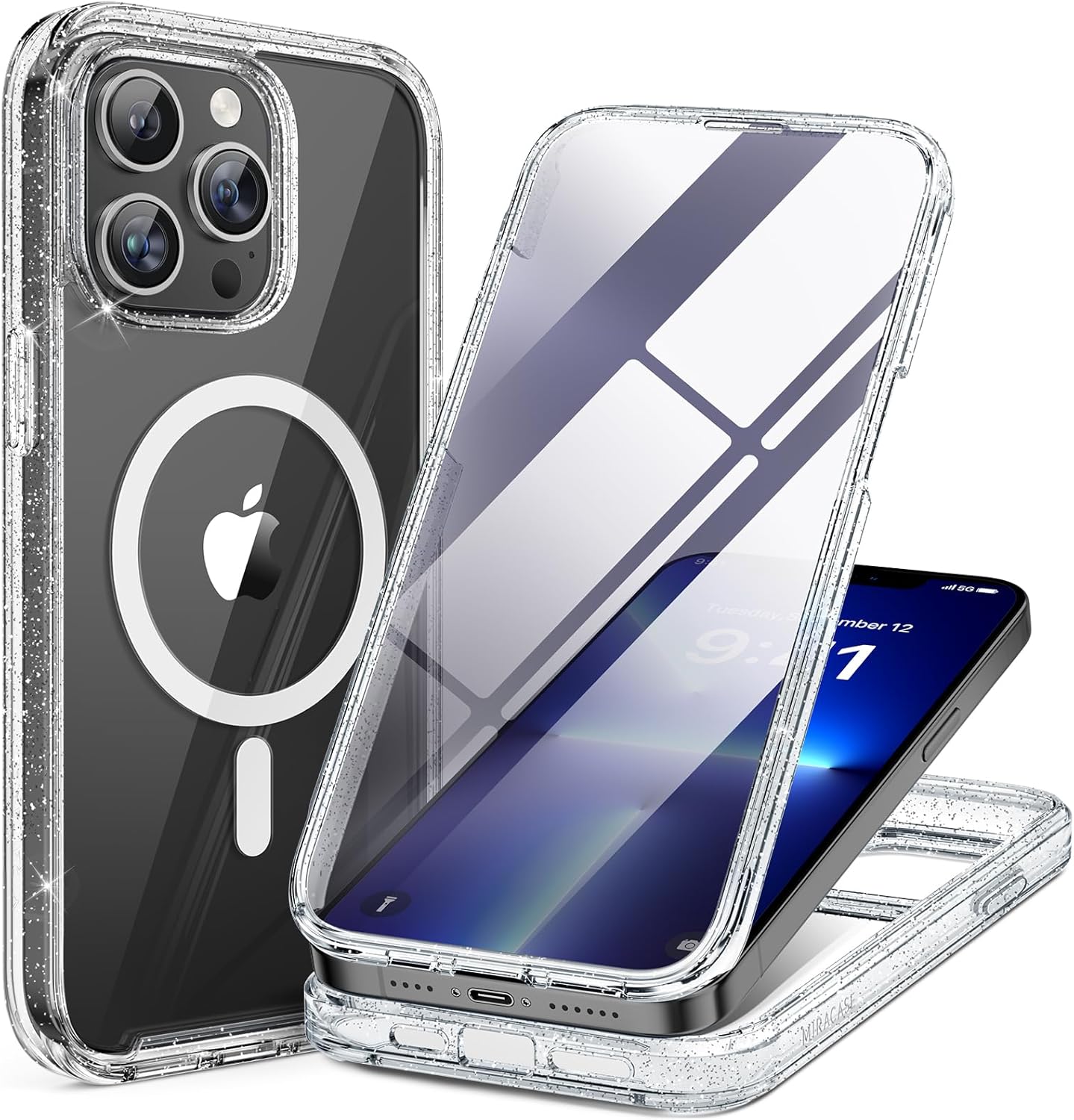 Miracase for iPhone 16 Case 6.1'', Full-Body Bumper Phone case with Built-in Full Glass Screen &Camera Control,No Gap,Compatible with MagSafe,Drop Proof 16 Cover,Black