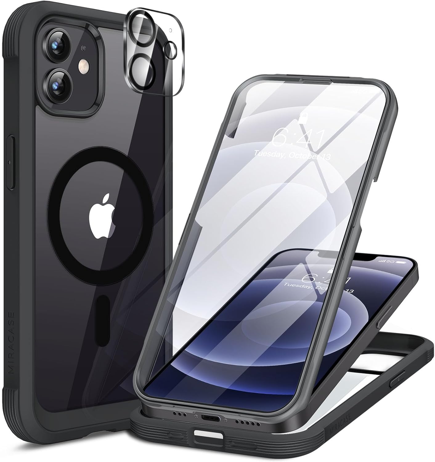 Miracase for iPhone 16 Case 6.1'', Full-Body Bumper Phone case with Built-in Full Glass Screen &Camera Control,No Gap,Compatible with MagSafe,Drop Proof 16 Cover,Black
