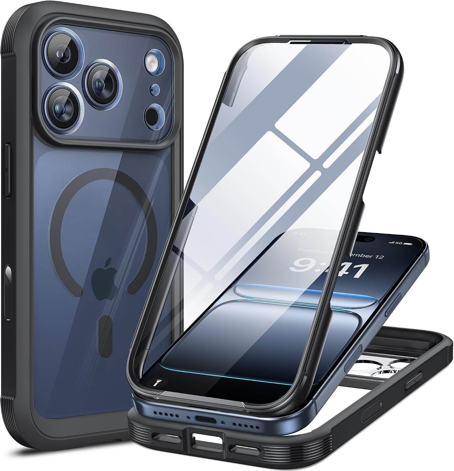Miracase for iPhone 16 Case 6.1'', Full-Body Bumper Phone case with Built-in Full Glass Screen &Camera Control,No Gap,Compatible with MagSafe,Drop Proof 16 Cover,Black