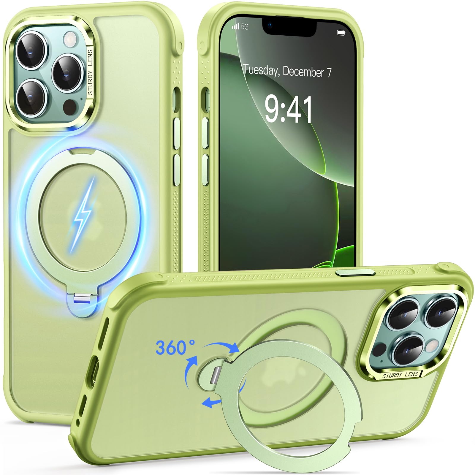Reukdnv [Invisible 360° Spin Stand Magnetic Ring for iPhone 16 Pro Case [Compatible with MagSafe][Translucent Matte Back] Military Drop Protection Shockproof Cover with Kickstand 6.3", Deep Blue