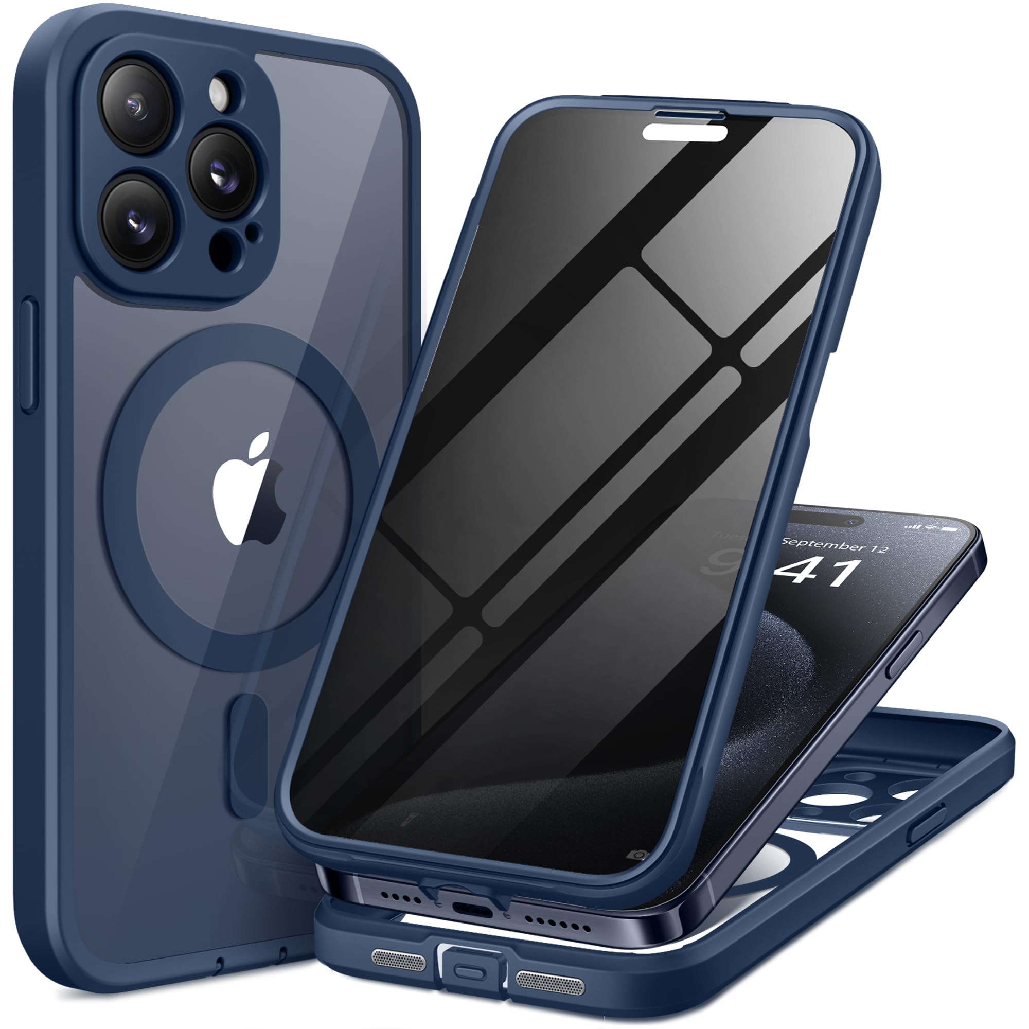 TIESZEN for iPhone 15 Case, Compatible with MagSafe, Built-in Privacy Screen Protector and Camera Protection, Anti Spy Full Body Dustproof Shockproof Hard Phone Case 6.1", Black